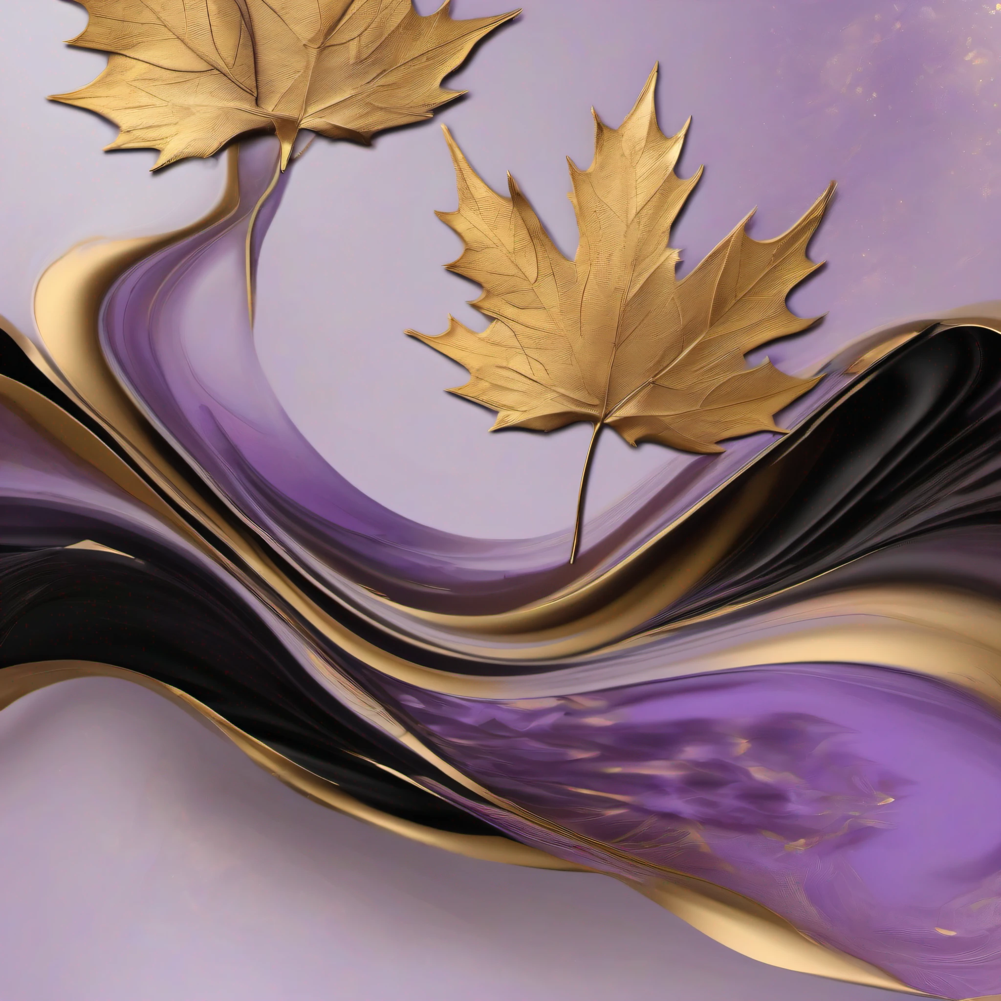 abstract, with lilac colors, maple, black with gold details, no background