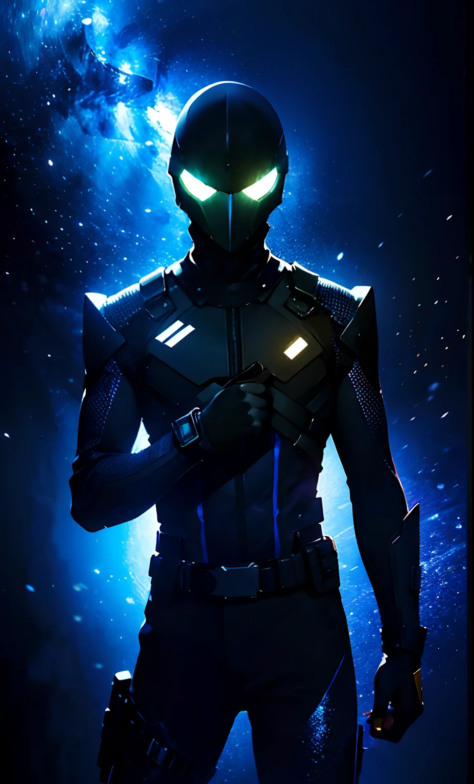best qualityer,tmasterpiece,Ultimate resolution,downy,Extremely colorful,Colorful, men combatants,a matural male, boy solo, holding gun,Tight combat suit,tightsuit,cosmic background,the night,Normal posture,Normal posture