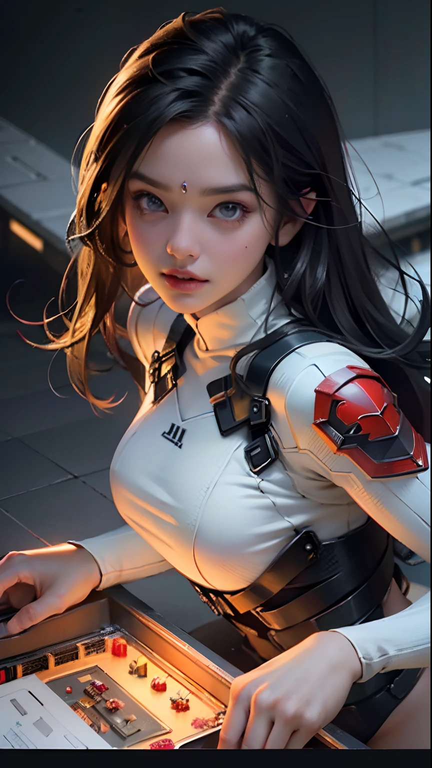 (aerial carrier:1.2, spaceship:1.2, battle:1.2), beautiful Indian woman, Spider-Man role-playing, medium breasts, gorgeous hair, mesmerizing eyes, Cinematic, Hyper-detailed, insane details, Beautifully color graded, Unreal Engine, DOF, Super-Resolution, Megapixel, Cinematic Lightning, Anti-Aliasing, FKAA, TXAA, RTX, SSAO, Post Processing, Post Production, Tone Mapping, CGI, VFX, SFX, Insanely detailed and intricate, Hyper maximalist, Hyper realistic, Volumetric, Photorealistic, ultra photoreal, ultra- detailed, intricate details, 8K, Super detailed, Full color, Volumetric lightning, HDR, Realistic, Unreal Engine, 16K, Sharp focus. --v testp