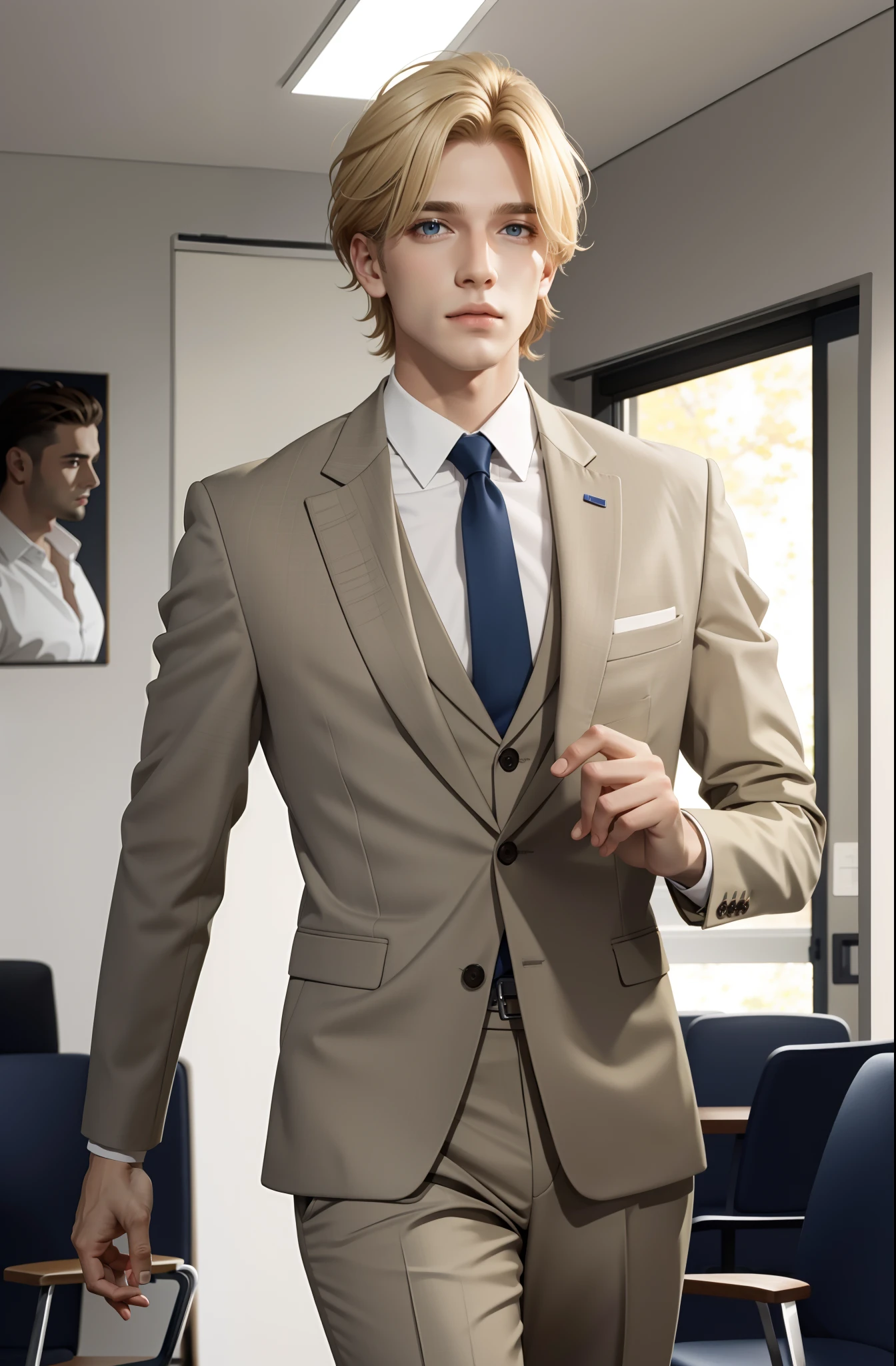 male people a blond Wearing a suit During the meeting