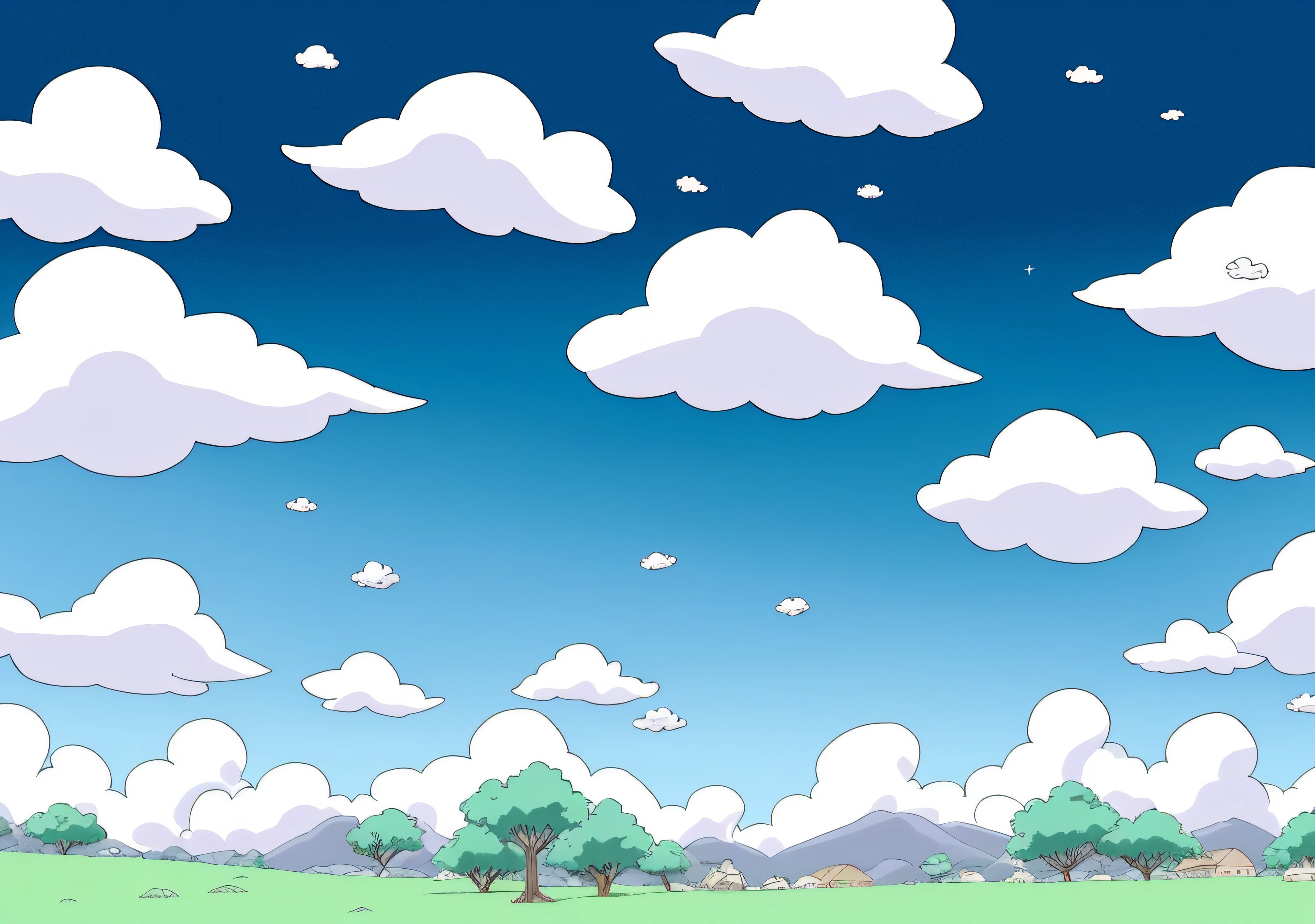 A cartoon sky with clouds, light blue sky with clouds, nuvens fofas inchadas, plano de fundo da nuvem, fundo das nuvens, nuvens dispersas, arte de fundo, blue sky background, lindas nuvens inchadas de anime, fundo nublado azul fosco, grama verde, grama de desenho animado, desenho animado