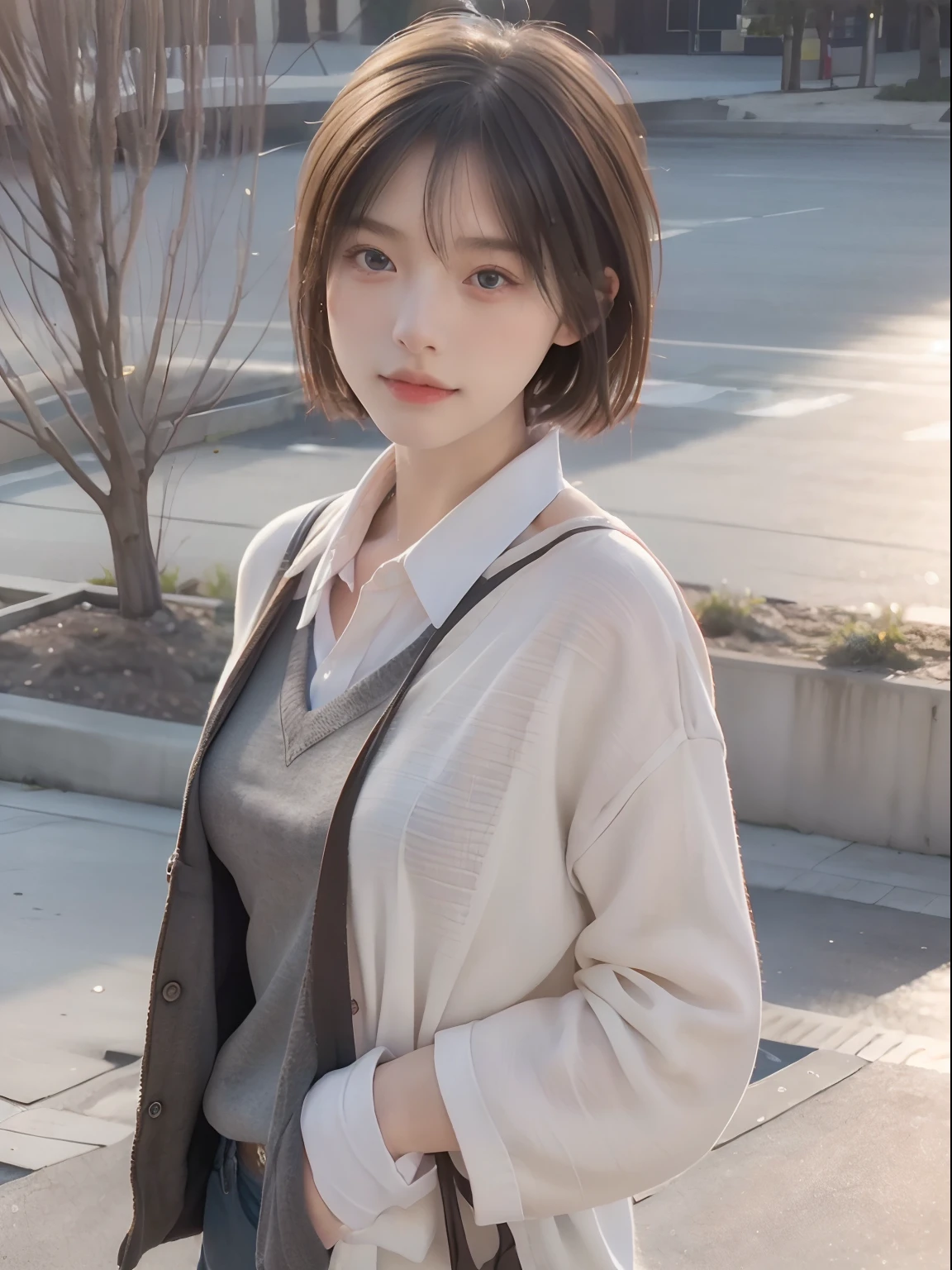 Best quality, Masterpiece, 超A high resolution, (Photorealistic:1.4), RAW photo, 1girll,school uniform, Short hair,, (Masterpiece, Best quality, High quality, A high resolution, Ultra-detailed),