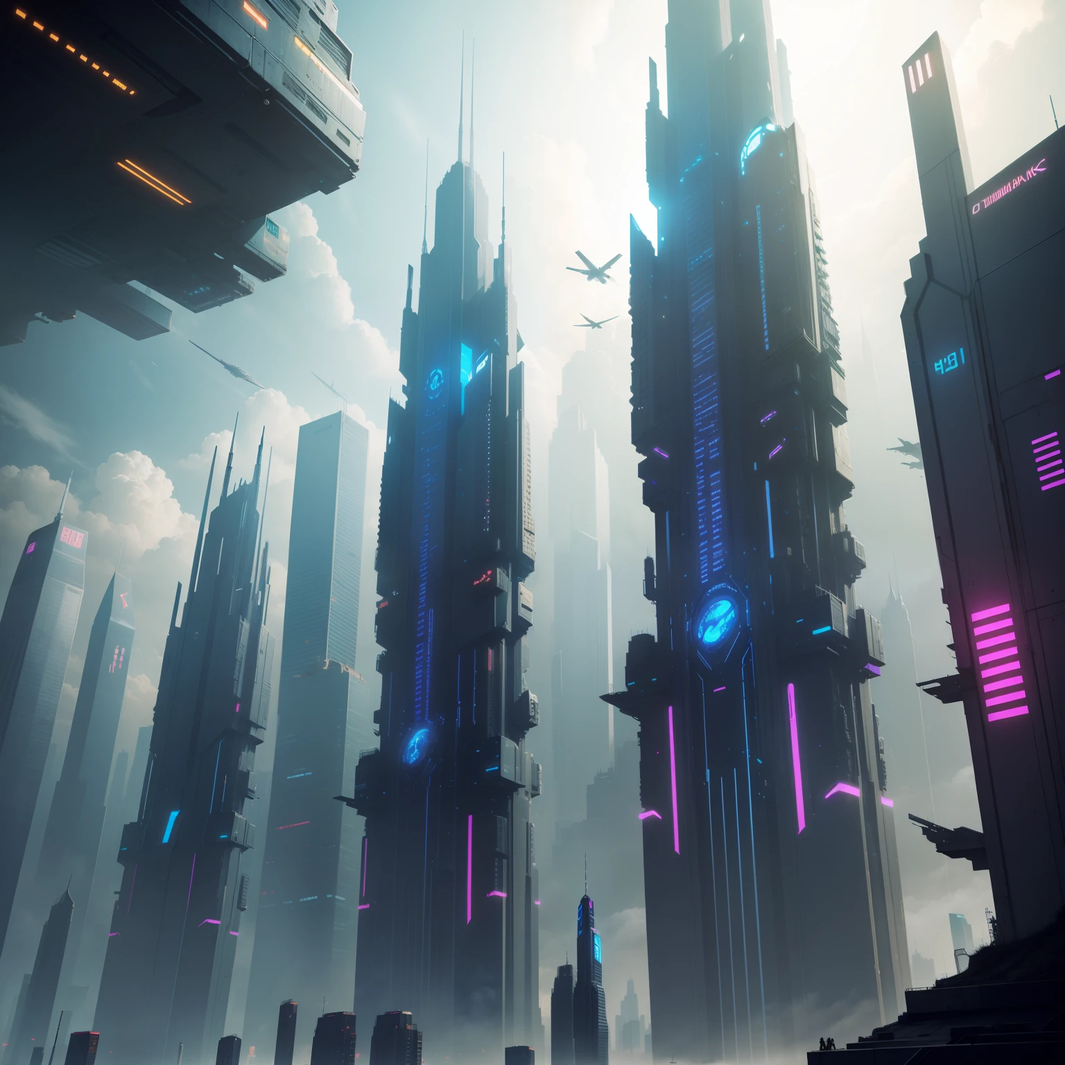 cyberpunked futuristic cities Beautiful world Skyscrapers towering above the ground top-quality masterpiece 超A high resolution Sci-Fi Art