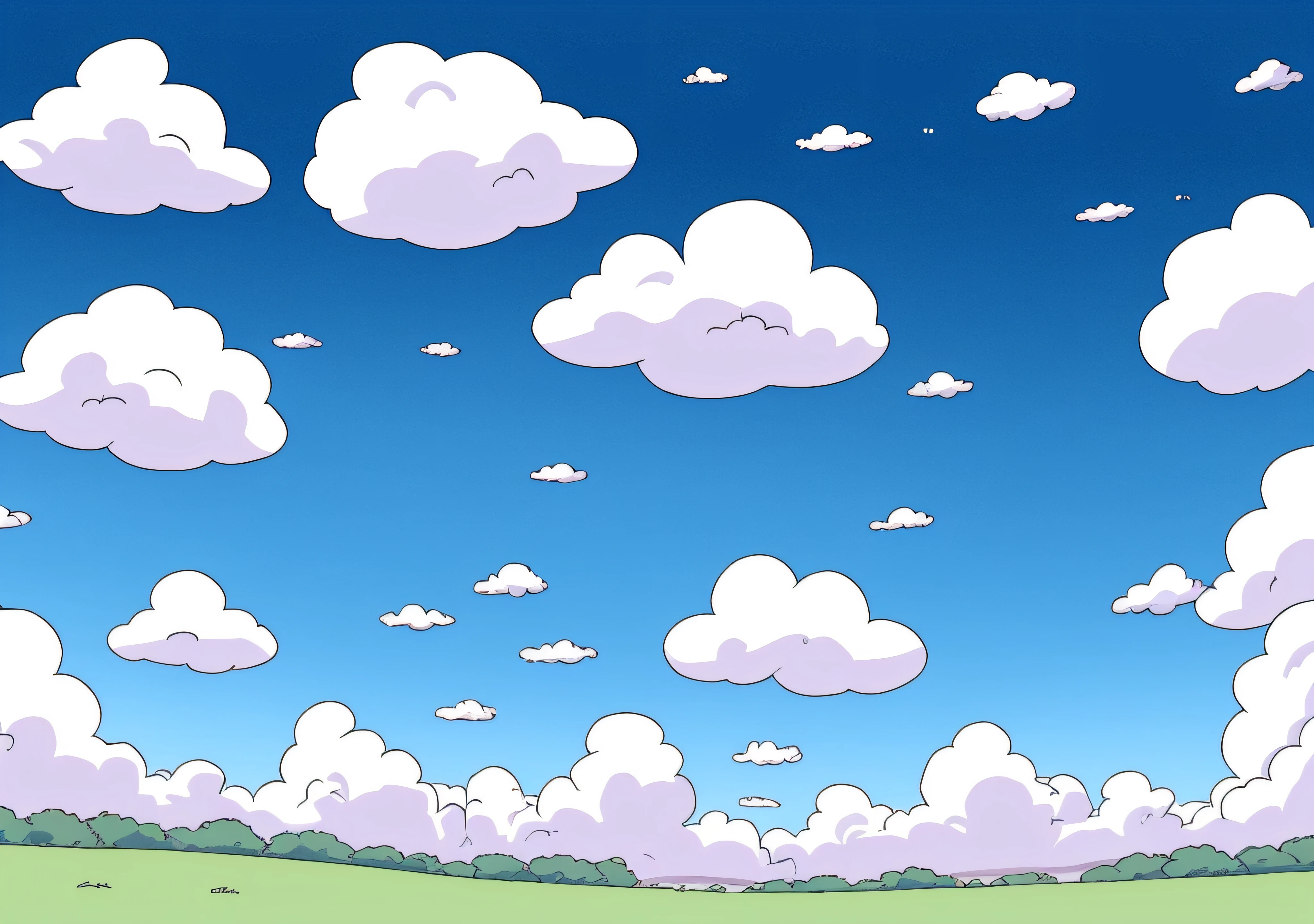 A cartoon sky with clouds, light blue sky with clouds, nuvens fofas inchadas, plano de fundo da nuvem, fundo das nuvens, nuvens dispersas, arte de fundo, blue sky background, lindas nuvens inchadas de anime, fundo nublado azul fosco, grama verde, grama de desenho animado, desenho animado.