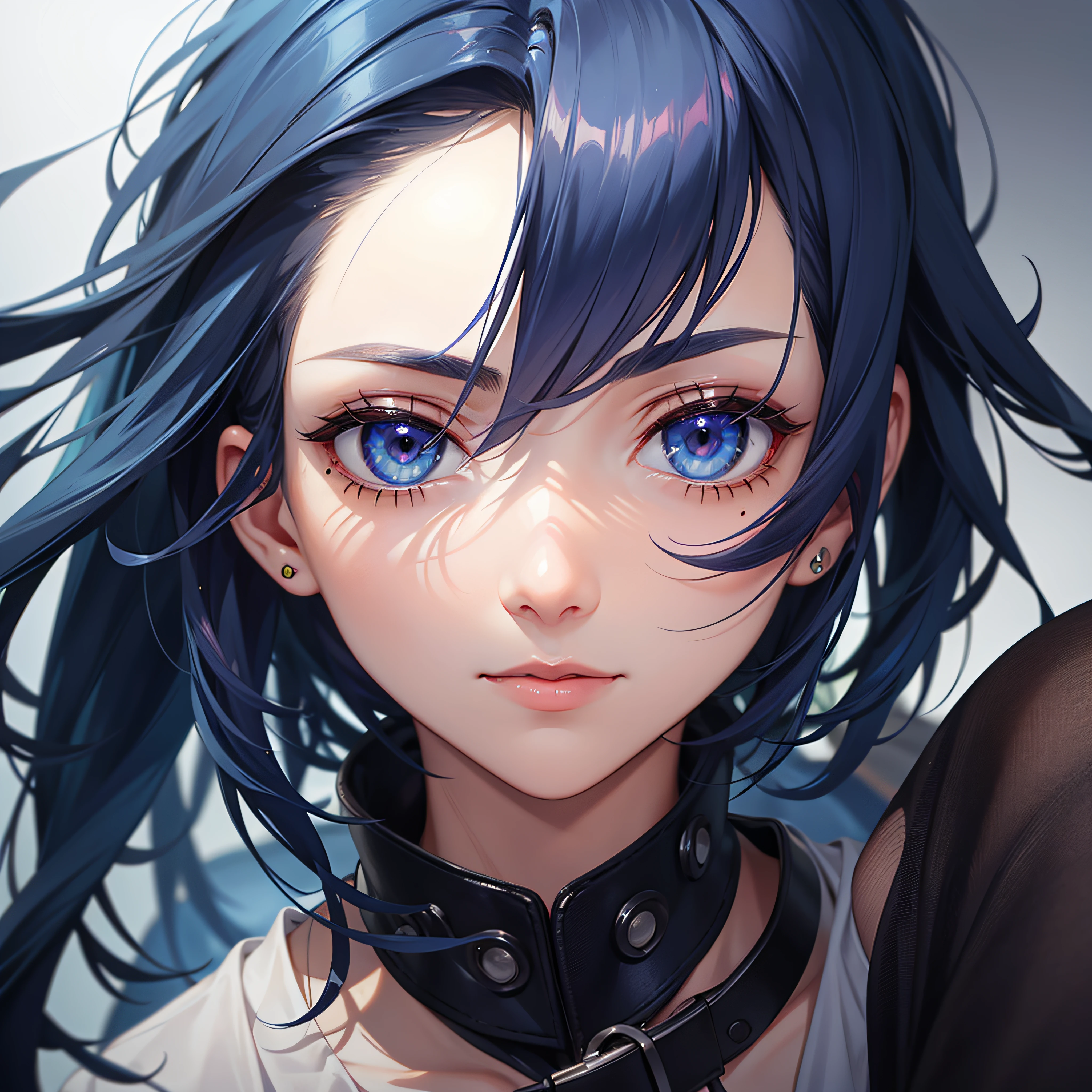 dark blue hair, mole under eye, dashed eyes, first-person view, high detail, anime
