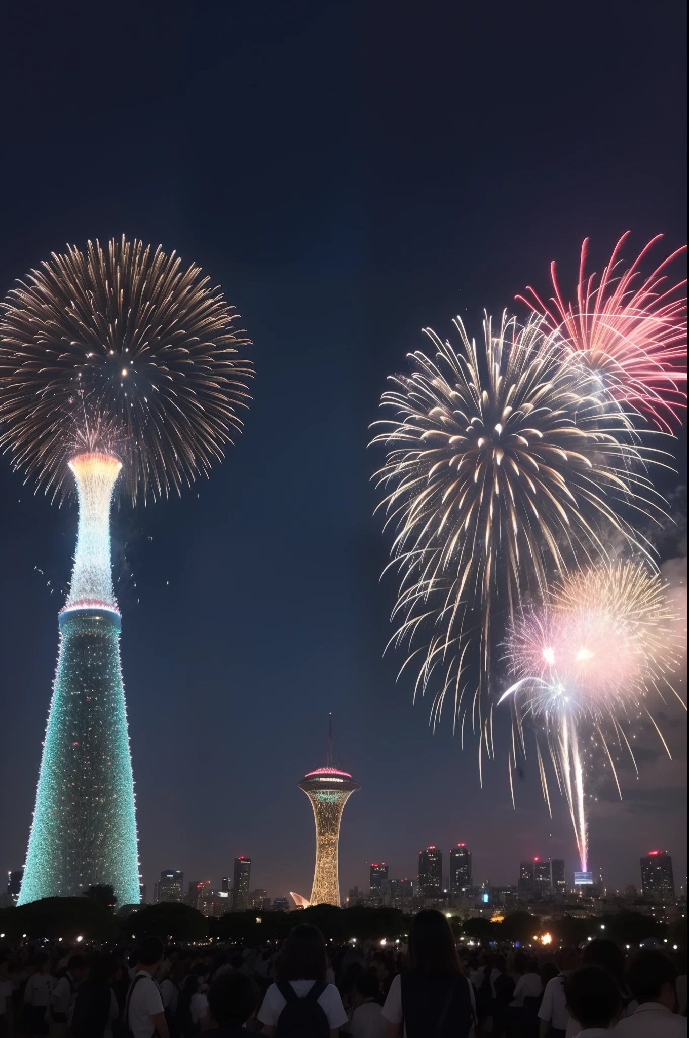A smile、hi-school girl、校服、While doing fireworks、mare、Tokyo Skytree