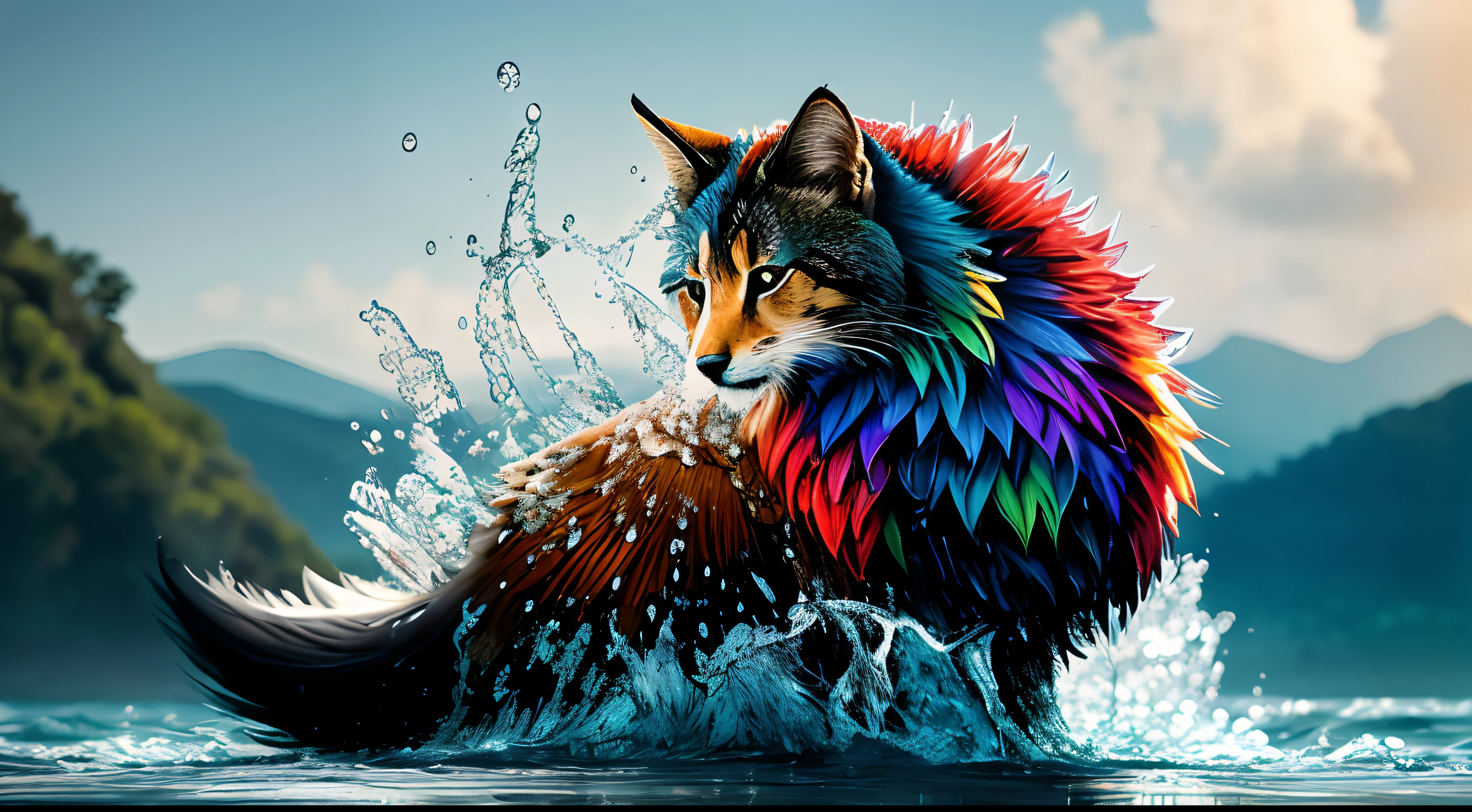 (gotas de lluvia cayendo en un charco de agua)fotogragia digital ,luz diurna, gran acercamiento, zoomed, , salpicaduras gotas congeladas multicolores, ondas expansivas en circulos concentricos en la superficie del agua, brillos tornasolados, obra hiper realista, efectos 3D, Ultra HD, obra de arte magistral ,cinematic lighting,16k Arte digital 4K altamente detallado, Pintura digital intrincada, Arte digital detallado 4K, Gran arte digital con detalles, amazing detail digital art, Arte digital extremadamente detallado, Arte digital altamente detallado, amazing digital art, Awesome Digital Illustration, hyperdetailed fantasy character, Arte digital hiperdetallado, Arte digital demasiado detallado