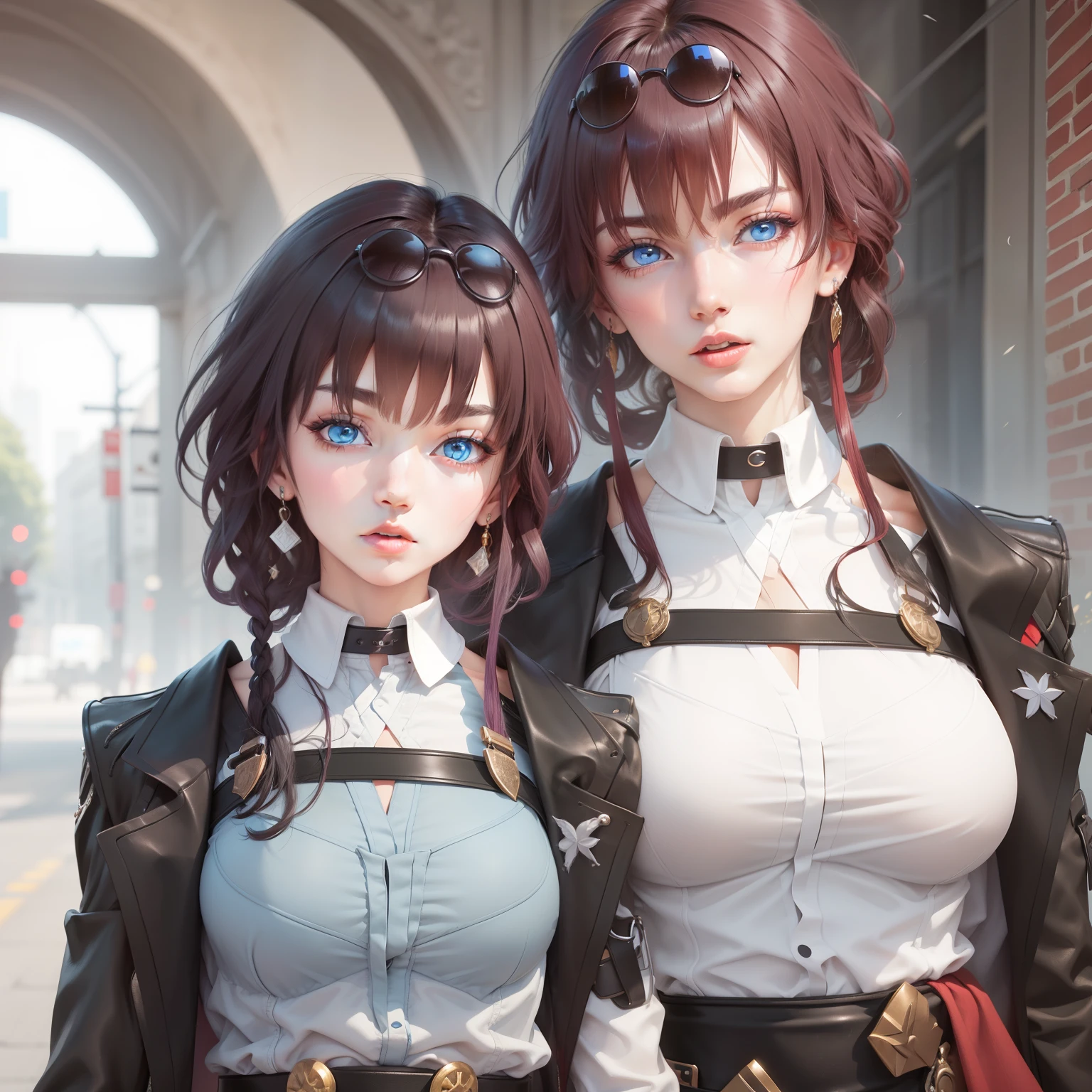 Pure black hair color,Astringent towards,leathers,Boy,blue color eyes,Stick out your tongue,full bodyesbian,subculture,