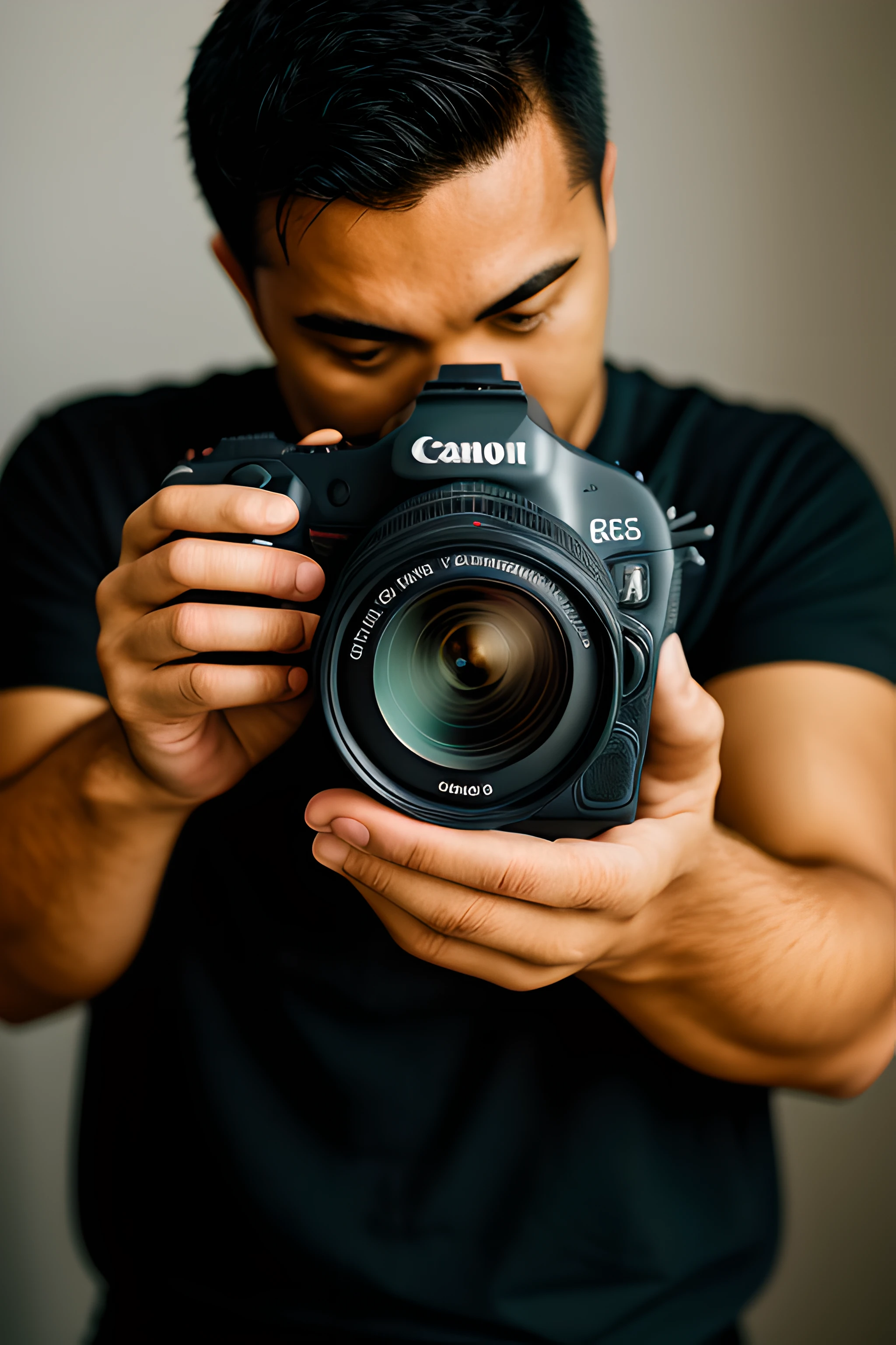 man with Canon EOS R3 professional camera in hand