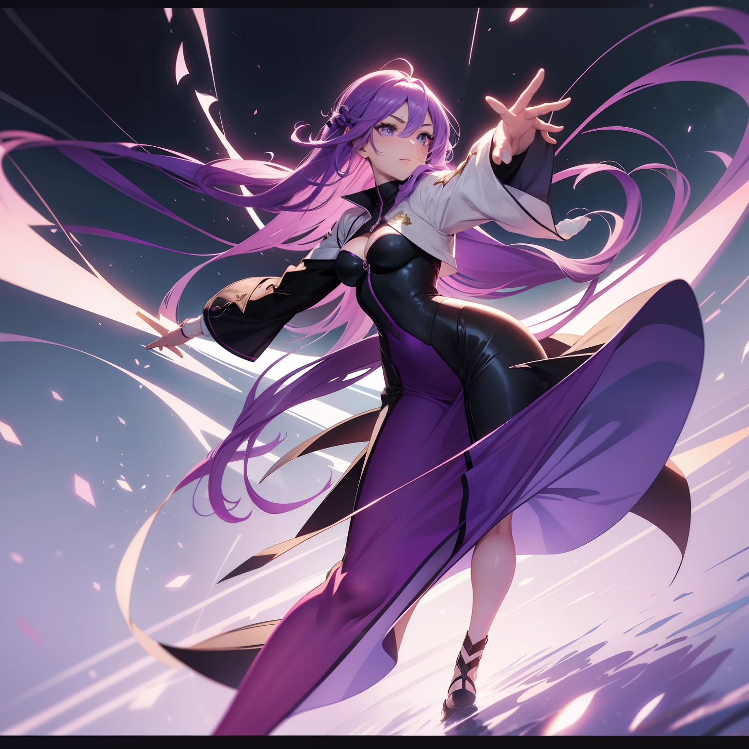 tornado、Archer、Afterimage of long purple hair、thick eyebrow、adult lady、Gradient atmosphere、Light Step