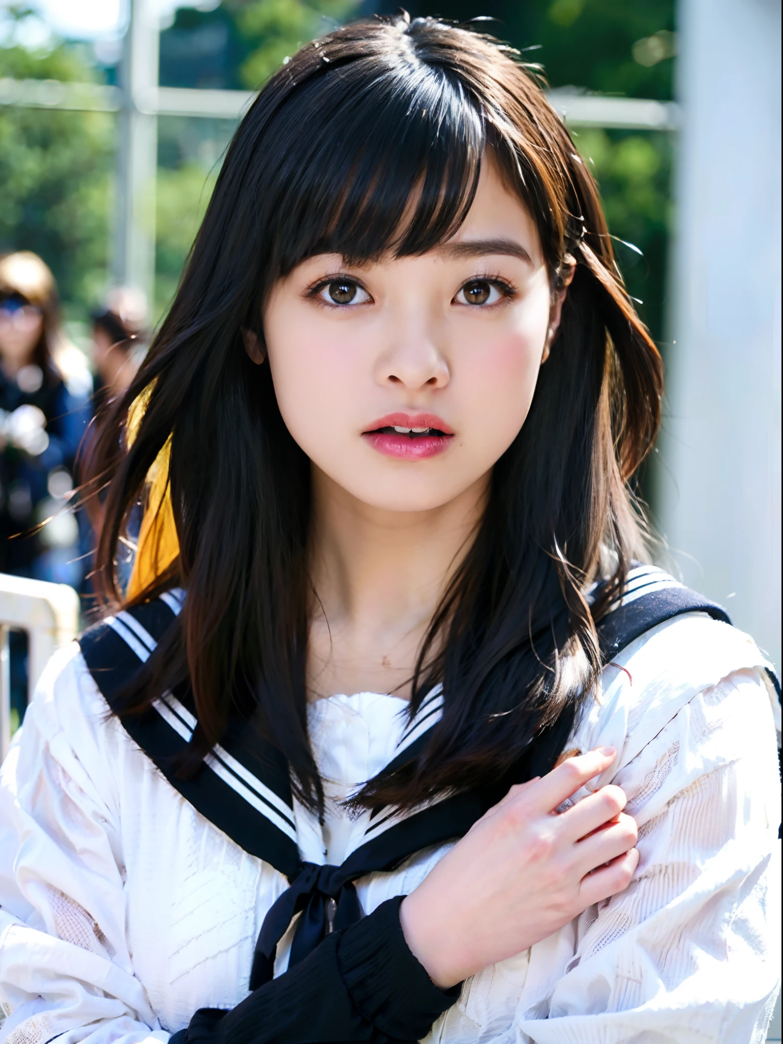 ulzzang-6500-v1.1, (raw photo:1.2), (photorealistic:1.4), beautiful detailed girl, very detailed eyes and face, beautiful detailed eyes, ridiculous, incredibly ridiculous, huge file size, super detailed, high resolution, very detailed, best quality, masterpiece, kemomimi, ((Japanese girls' high school uniform)), illustration, very detailed, CG, unified, 8k wallpaper, amazing, Fine details, masterpiece, best quality, very detailed CG uniform 8k wallpaper, light on face, cinematic lighting, 1girl, 16 years old, ((no panties)), ((dynamic pose))), (camel toe), (half), (pantyhose), (knee-bending leg sitting))