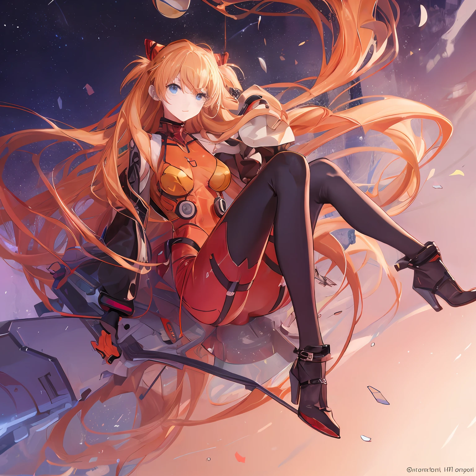 (Best Quality, 8K, 32K, masutepiece, nffsw:1.2),(1girl in),Asuka Langley Soryu,  {{{(Blue Odd Eye), (Red strange eyes)}}}, hair between eye, Headgear, Interface headset, Orange hair, Red Ribbon, bow ribbon, School uniform, Skirt, Suspender Skirt, suspenders, tokyo-3 middle school uniform, body suit, hat, Jacket, Long sleeves, Open your clothes, Open jacket, plugsuit, Red bodysuit, body suit, Long sleeves, plugsuit, Red bodysuit, Bare arms, naked waist, Bare shoulders, Blue one-piece swimsuit, 鎖骨, competition school swimsuit, highleg, high-leg swimsuit, onepiece swimsuit, School Swimsuit, Swimsuit, thighs thighs thighs thighs