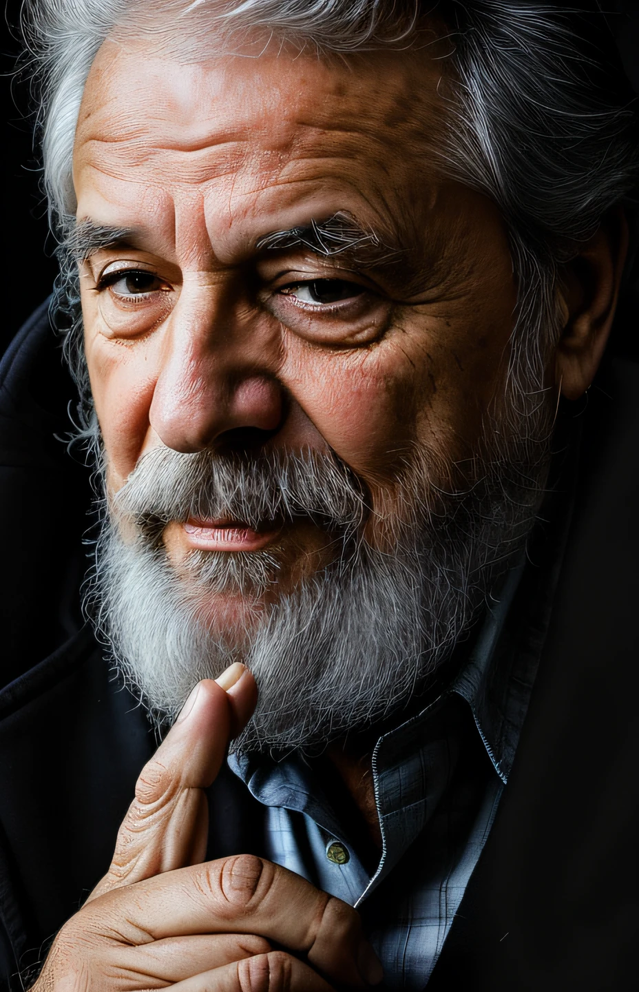 A man with a beard and jacket is looking at the camera, Expressions, rugas, foto do retrato de um homem velho, um velho, retrato do homem velho, Expressions, retrato ultra detalhado, Wise old man, arte linda, um homem de 80 anos, Retrato 4k, Retrato de um homem velho, homem bonito, de um velho, parecendo velho