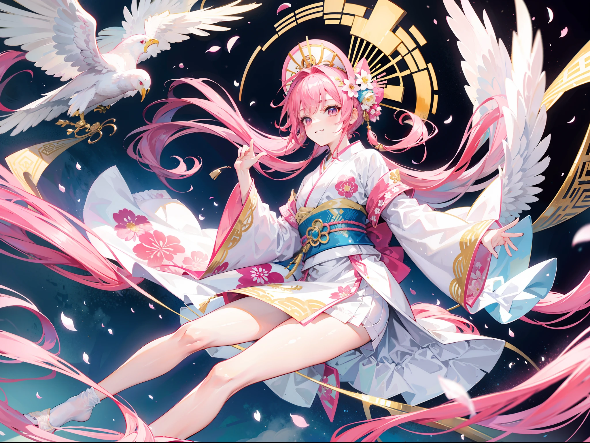 Anime girl with long pink hair and white wings flying in the air ...