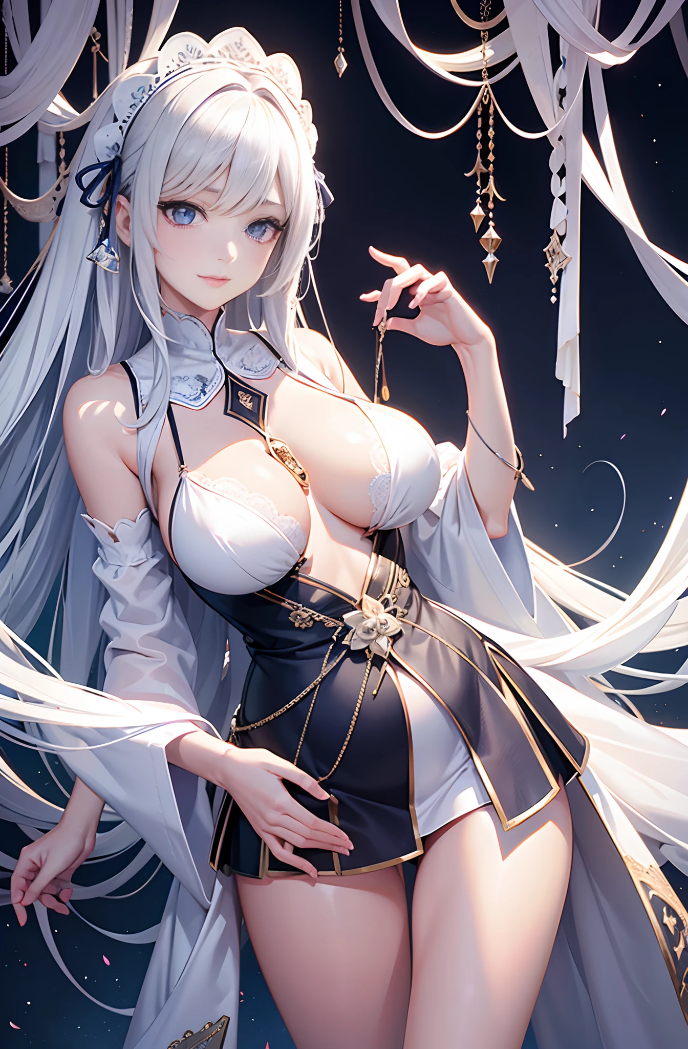 offcial art, Unity 8k壁紙, ultra - detailed, Beautiful and beautiful, tmasterpiece, best qualtiy, (Zen Buddhism, datura, Tangles, tangled), (s fractal art:1.3) , 1girll,, The is very detailed, dynamic angle, cowboy lens, The most beautiful form of chaos, ellegance, Fauvistdesign, vivd colour, romanticism lain, atmospurate, A note of ecstasy, Flow notes are visible
Information royal sister,Detailed eyes,详细的脸,mature face,Ripe body,Tall body,Seductive body,Long legs,4k,k hd,fleshy feeling,White translucent lace,White plump delicate body,Beautiful face,Cherry small mouth,Beautiful and delicious(3D royal sister),a plump buttocks,