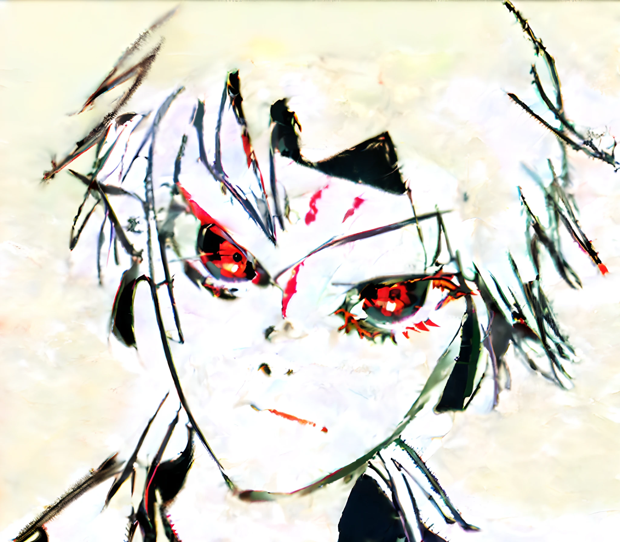 Anime characters with red eyes and black hair on white background, 2 d anime style, highly detailed angry anime face, with glowing red eyes, with red glowing eyes, with red eyes, Kill Pull Kill illustration, red eyes and a slim face, Sharp red eyes, with a red eyes, fully red eyes, Stunning anime face portrait, Bright red eyes