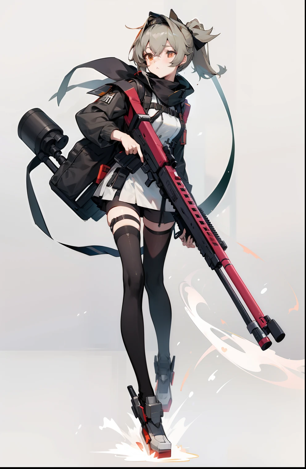 Anime girl standing in front of the building，Sniper rifle in hand，Kantai collection style，girls frontline style，Best anime 4K Konacha wallpapers from Girl Frontline。girls' frontline CG，Anime style 4K，girls frontline universe，short ponytail hair