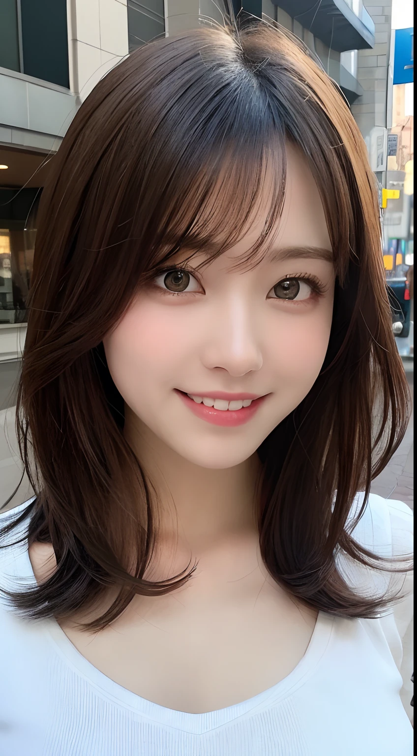 A close up of a woman with a white shirt and brown hair - SeaArt AI