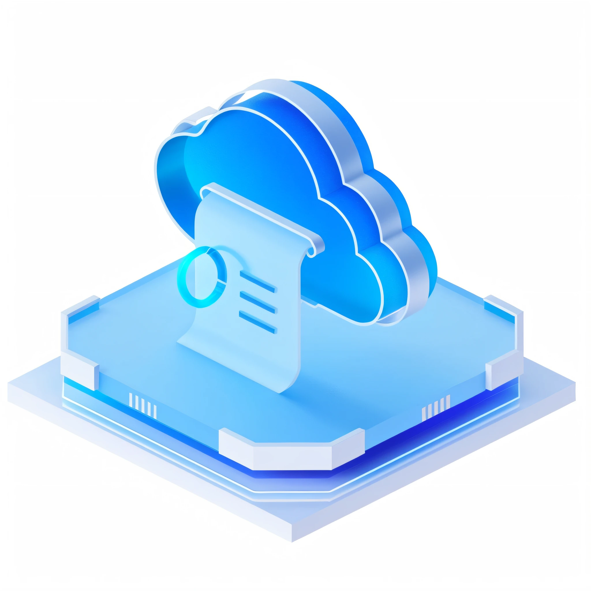 A blue cloud，There is a document on it, cloud server, cloud storage, Cloud, in style of photogrammetry cloud, cloud with eye, depicted as a 3 d render, computer render, server, 3 d isometric, 3d isometric, Confidential documents, computers and holograms, A high resolution, A high resolution，There are a lot of different devices distributed together, prerendered isometric graphics, optane render, depicted as a 3 d render, 3d isometric, 3 d isometric, blueshift render, isometric illustration, isometric 3d render, computer render, isometric design, Isometric style, isometric 8k, geometric 3 d render，Object blue technology light effect，The light effect of the movement surrounds the subject，