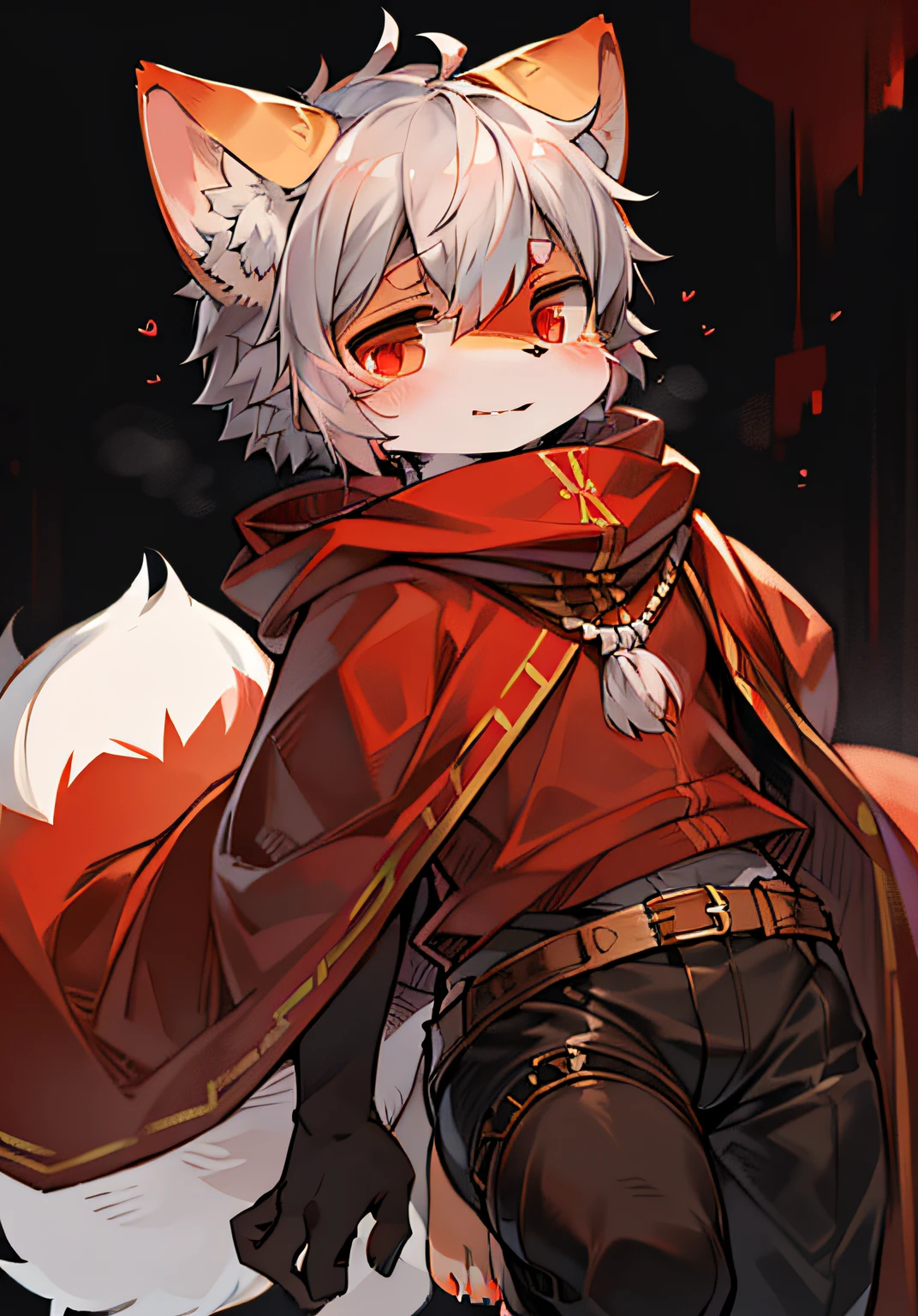 Male free fall,(ambiente dark:0.8),masterpiece,high quality,abstract res,digital painting\(artwork\), by dagasi, yupa,kiyosan,(anthro,fluffy fur,character focus:1.1),anthro male cat,short hair,portrait , eyes with brightness, in a panoramic view, Character focus.(detailedbackground:0.7), 独奏, shaggy, shaggy male, malefocus, anthr,(Full Body Furry, Fluffy tail, White fur, red color eyes, Gray hair:1.2), (long canines、cloaks:1.2)