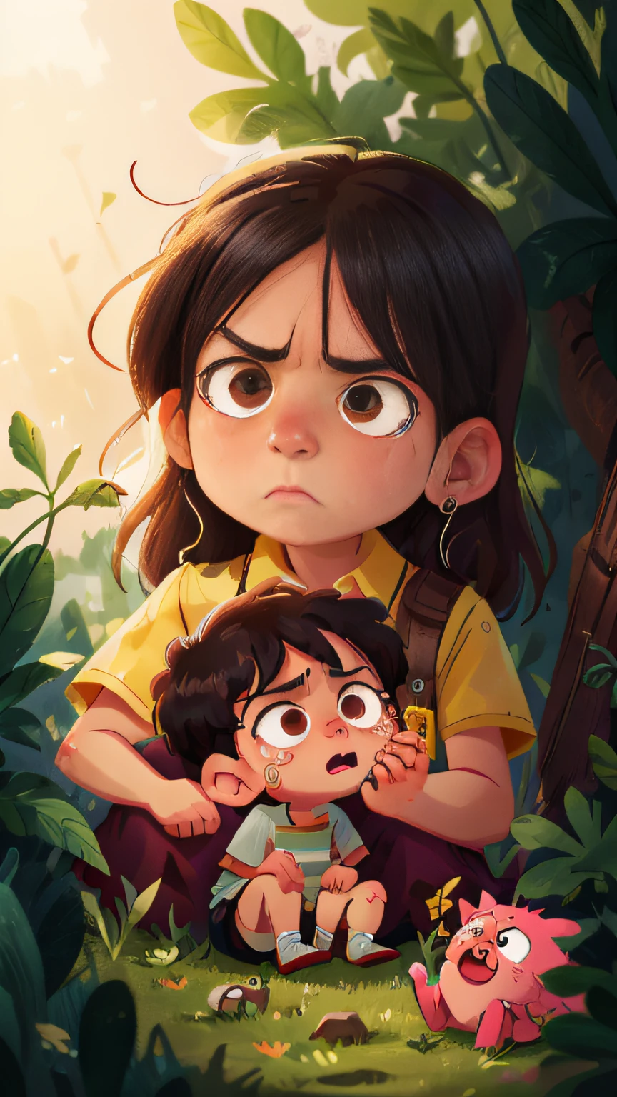 The mother cried the child,angry look,Perfect quality,Clear focus, (tmasterpiece:1.2) (realisticlying:1.2) (Bokeh) (best qualtiy) (detailedskin:1.3) (complexdetails) (8K) (detailedeyes) (Sharp focus)