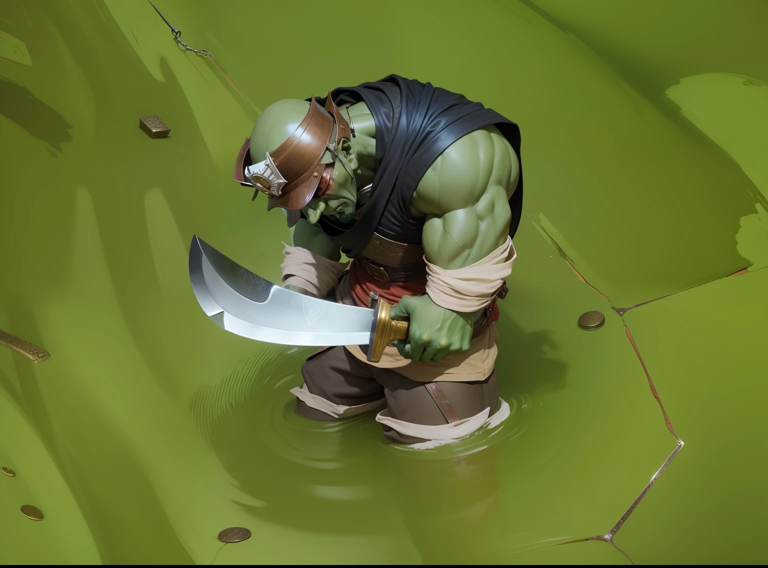 Bronze man with a big knife，Force is worth a lot