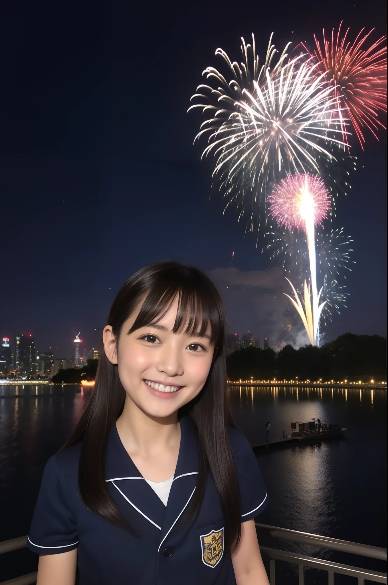 A smile、hi-school girl、校服、While doing fireworks、mare、Tokyo Skytree