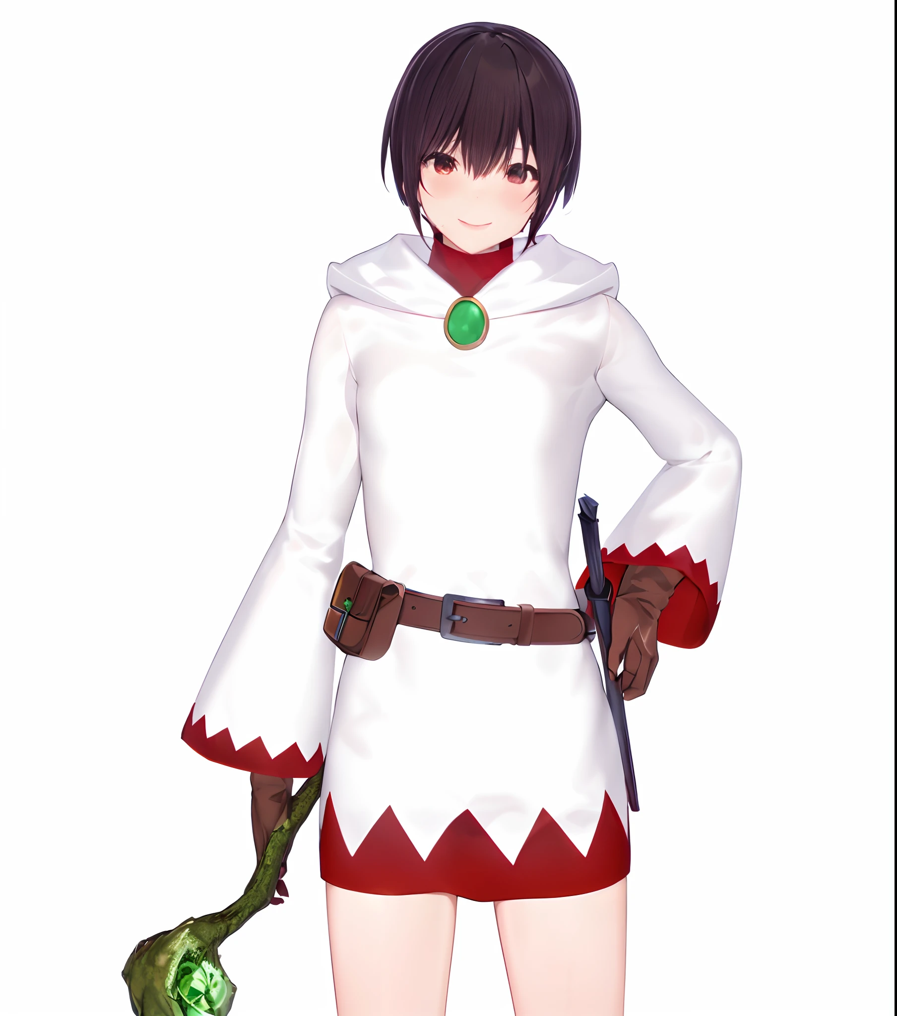 Anime girl in white and red costume with green flowers, black - haired mage, Mage robes based on toucans, jrpg character, render of a cute 3d anime girl, Megumin, jrpg fashion, render of april, touhou character, female mage!, made with anime painter studio, anime styled 3d, female earth mage, Fubuki