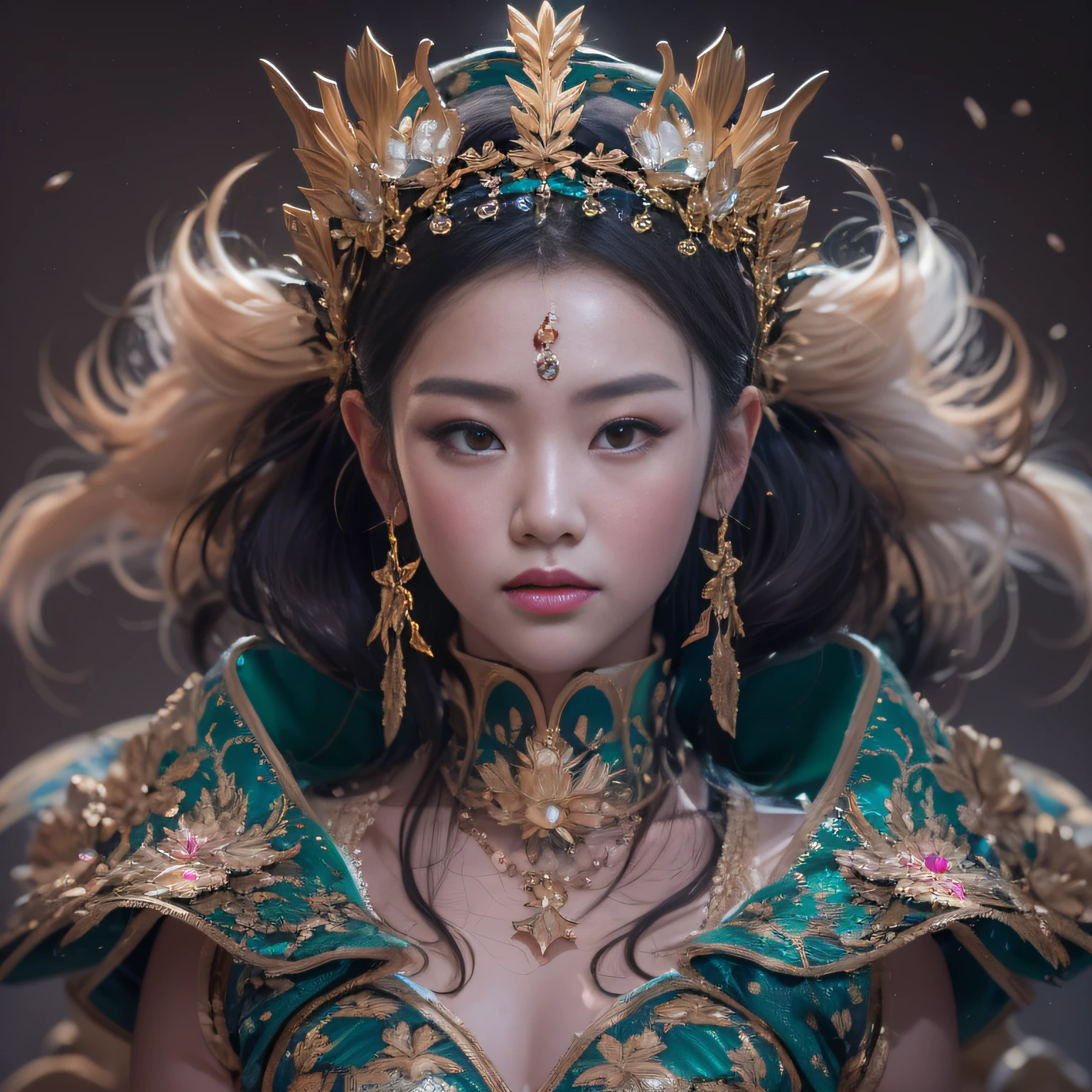 32K（tmasterpiece，k hd，hyper HD，32K）short detailed hair，Gold jewelry area in the back room，Flame Girl ，Yao Lang protector （realisticlying：1.4），Python pattern robe，Purple-pink tiara，Snowflakes fluttering，The background is pure，Hold your head high，Be proud，The nostrils look at people， A high resolution， the detail， RAW photogr， Sharp Re， Nikon D850 Film Stock Photo by Jefferies Lee 4 Kodak Portra 400 Camera F1.6 shots, Rich colors, ultra-realistic vivid textures, Dramatic lighting, Unreal Engine Art Station Trend, cinestir 800，Hold your head high，Be proud，The nostrils look at people