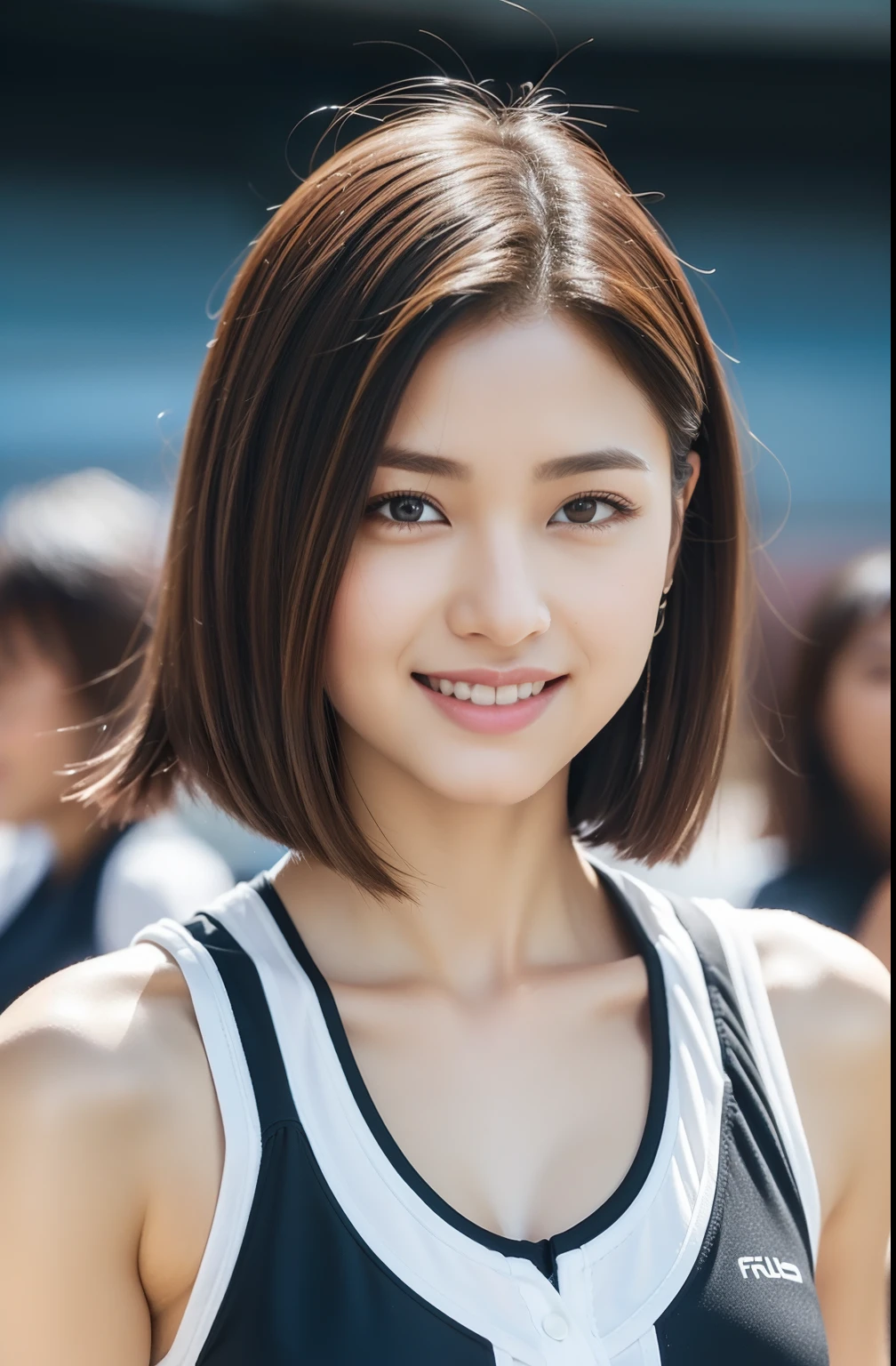 (((full body Esbian)))、1 beautiful girl、perspiring、((toru & Field Athletes Women))、(((1 persons)))、((Short-cut hairstyles))、Competition uniforms、((Stadium))、Transcendent Cute、A slight smil、Beautiful breasts、full body Esbian、hairarmpits、athletic field、((Outstanding style))、((Healthy body))、 、Women in Japan、Photorealsitic、Beautiful detailed eyes、Hyper-Realism、highcontrast、Ultra HD、realistic skin textures、Top image quality、top-quality、超A high resolution、Fine details、Very meticulously