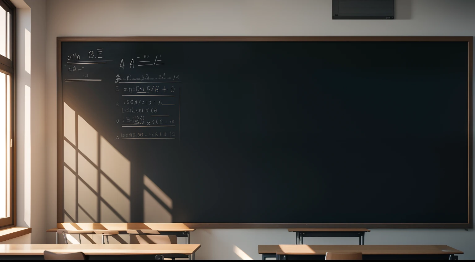Professor permanente e de frente na sala, Behind the blackboard with mathematical functions, alunos, soft-lighting, 4k, perspectiva bem definida