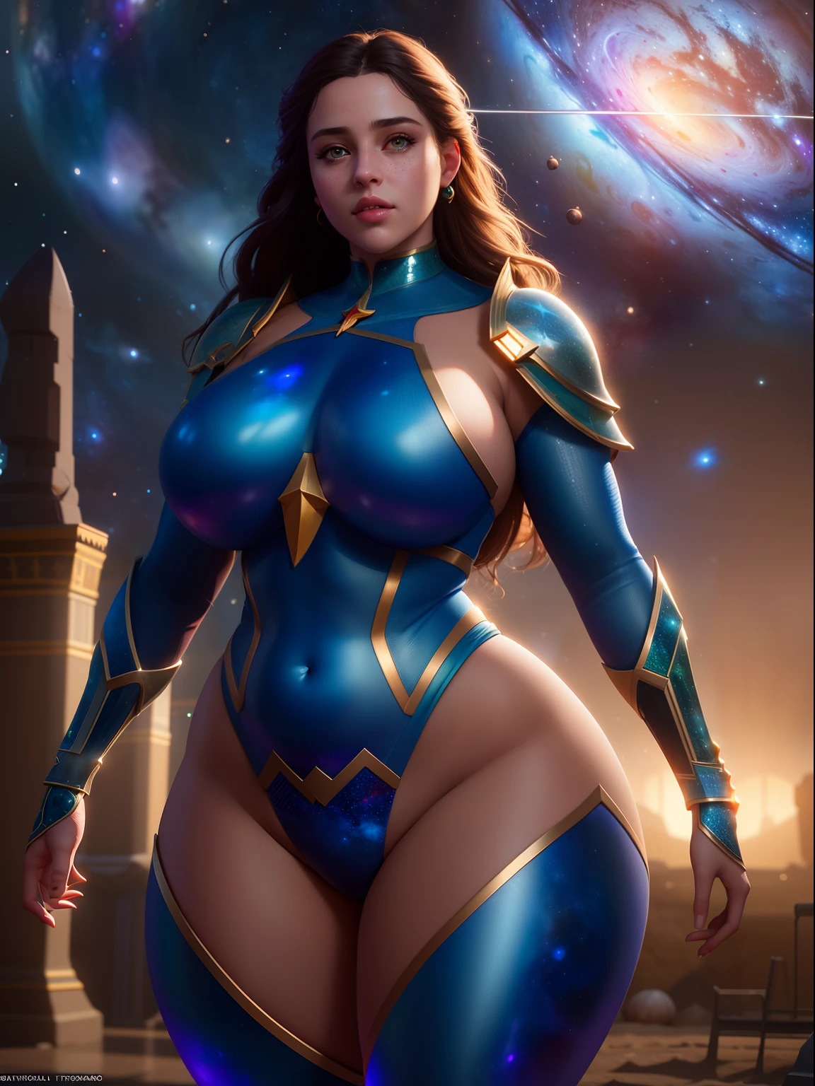 Highly detailed RAW color Photo, beautiful young bbw girl, dynamic pose, (wide hips), (detailed skin), (detailed lips), showing bare private parts, (detailed eyes), (cosmic:1.4), (necropolis:1.1), (Sci-Fi setting) (detailed face), (curvy), detailed eyes, chromatic aberration, depth of field, soft lighting, masterpiece, best quality, intricate, (lens flare:0.7), (bloom:0.7), particle effects, raytracing, tone mapped, highly detailed, concept art, smooth, sharp focus, dramatic lighting, highly detailed artwork, cinematic, hyper realistic painting, trending on Artstation, 8K, incredible shadows, realistic, (highly detailed background:1.2), art by midjourney