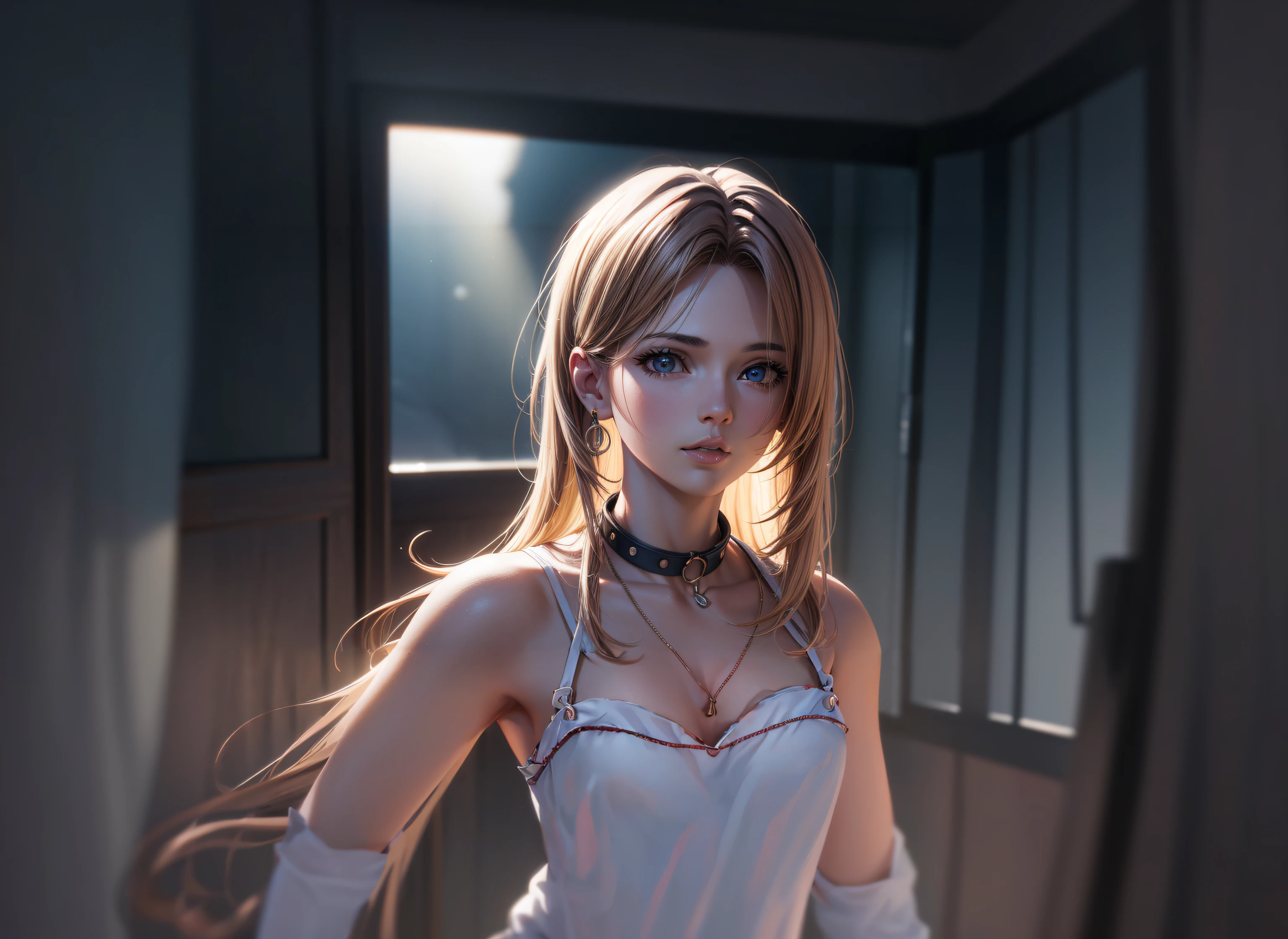 Garota anime com cabelo loiro e olhos azuis posando para uma foto, using technological accessories, photorealistic anime girl rendering, Estilo anime 3D realista, 8k portrait render, arte cg anime suave, 3 d anime realista, arte de anime digital detalhada, render de uma menina anime 3d bonito, retrato detalhado da menina do anime, 8k arte detalhada de alta qualidade, arte de anime realista