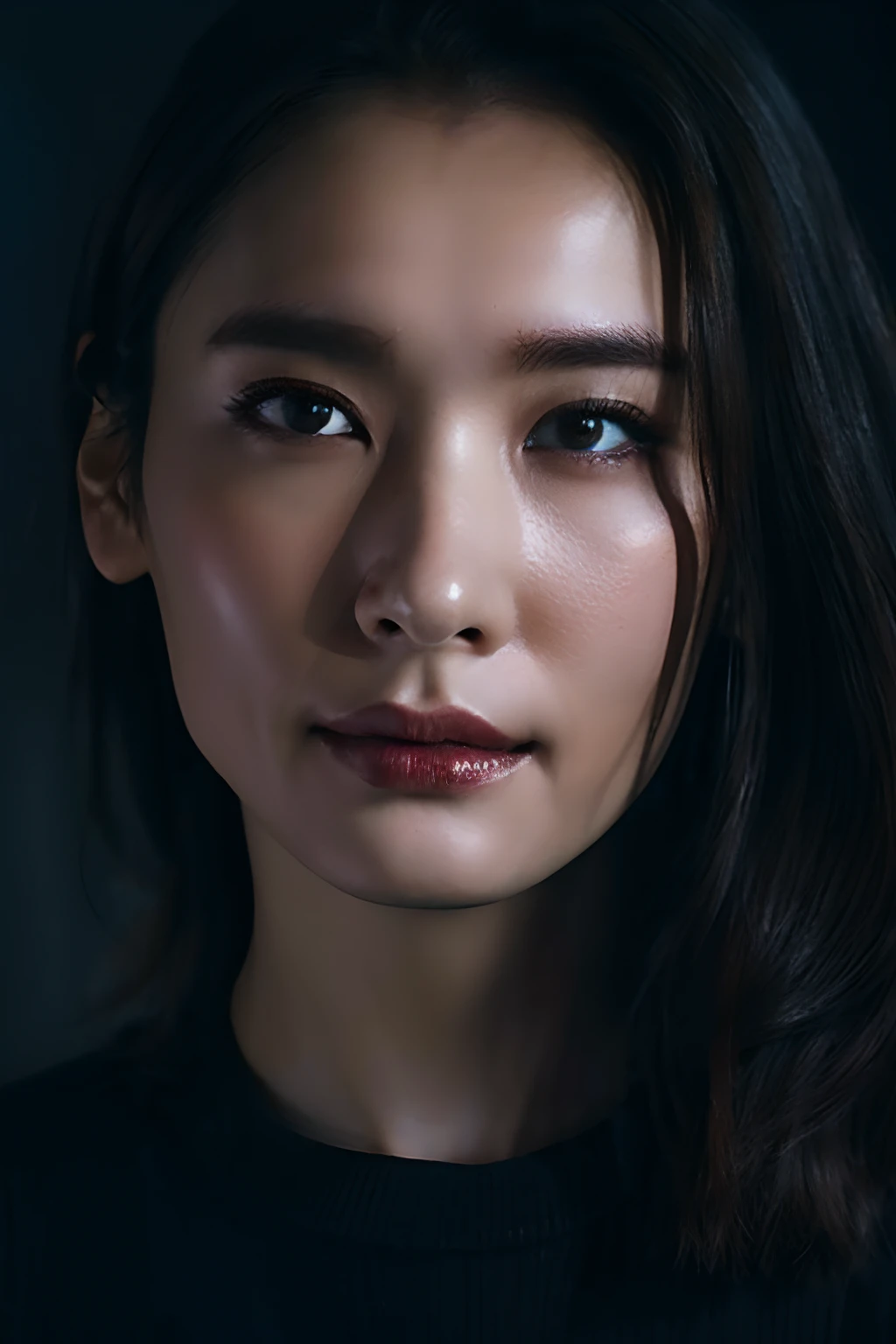 A close up of a woman with long hair and a black shirt - SeaArt AI