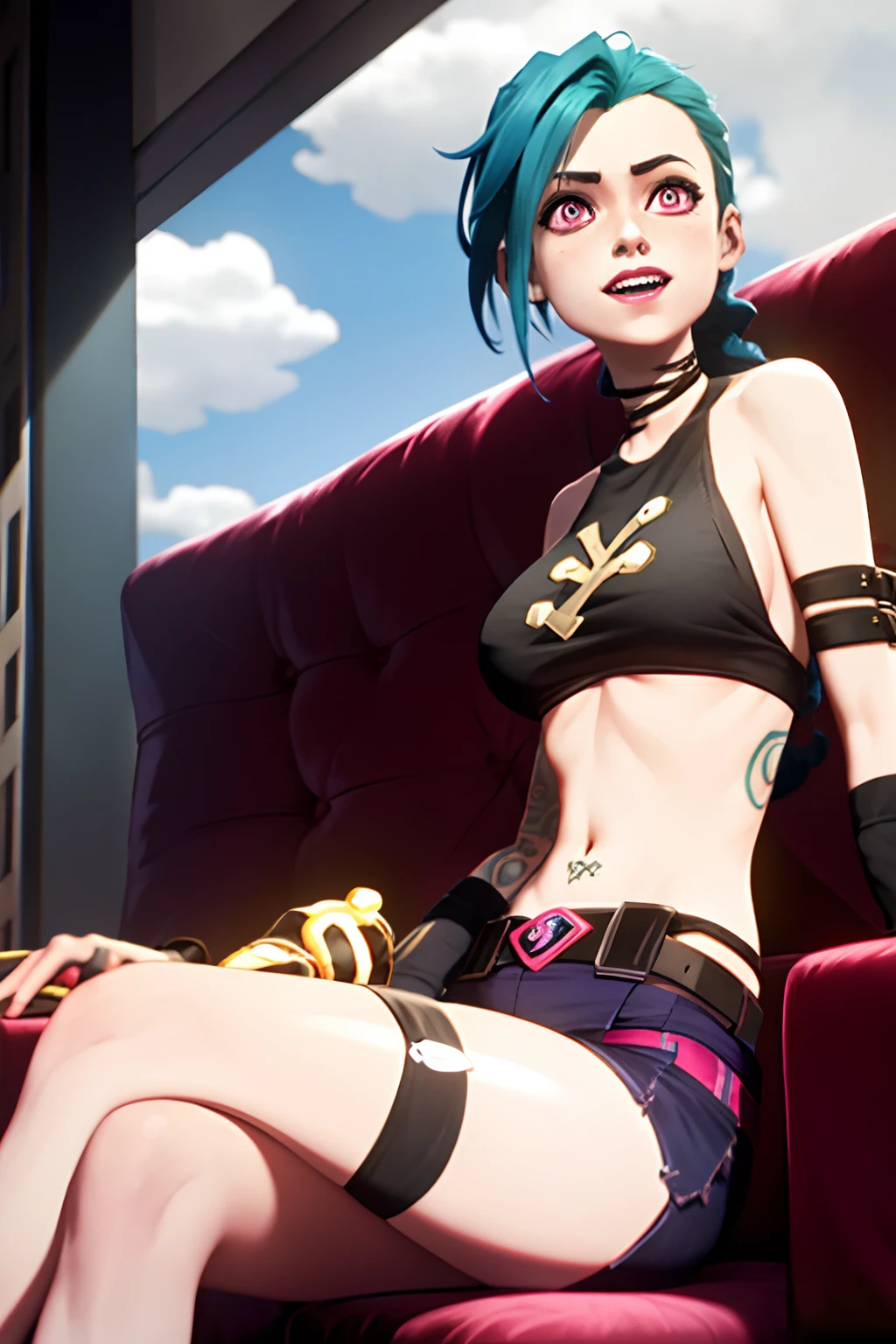 1girl,a beautiful fashion model ,(masterpiece, official art, best quality) (perfect eyes) , short and shiny dark blue hair, black streaks in hair, full lips, cute nose, medium , , elegant makeup, exhibitionism, naked in public, , slim thighs, toned body, shiny skin, sexy pose,,(( (slender, slim))), gold hoop earrings, eyeshadow, cute face,embarrassed, coy, surprised, blush, glittery skin, girl dancing on stage, skinny thighs, narrow hips, living outfit, toned stomach, chloeprice, tentacles. LifeStrangeChloe, tattoos
