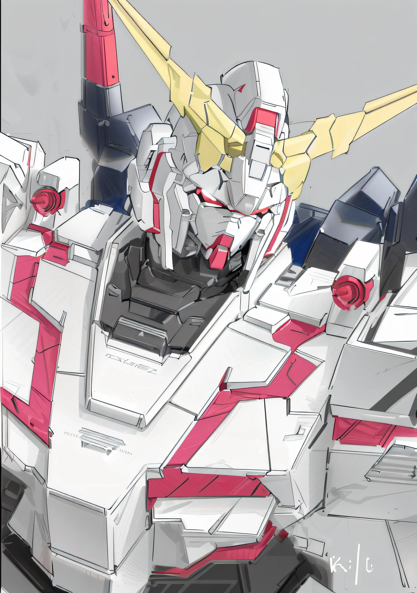 a close up of a robot with a red and white color scheme, hyper detail illustration, gundam head, gundam style, on a gundam, alexandre ferra white mecha, inspired by Krenz Cushart, gundam, by Krenz Cushart, ferra white mecha, cushart krentz, clean lineart and color, high quality colorful sketch