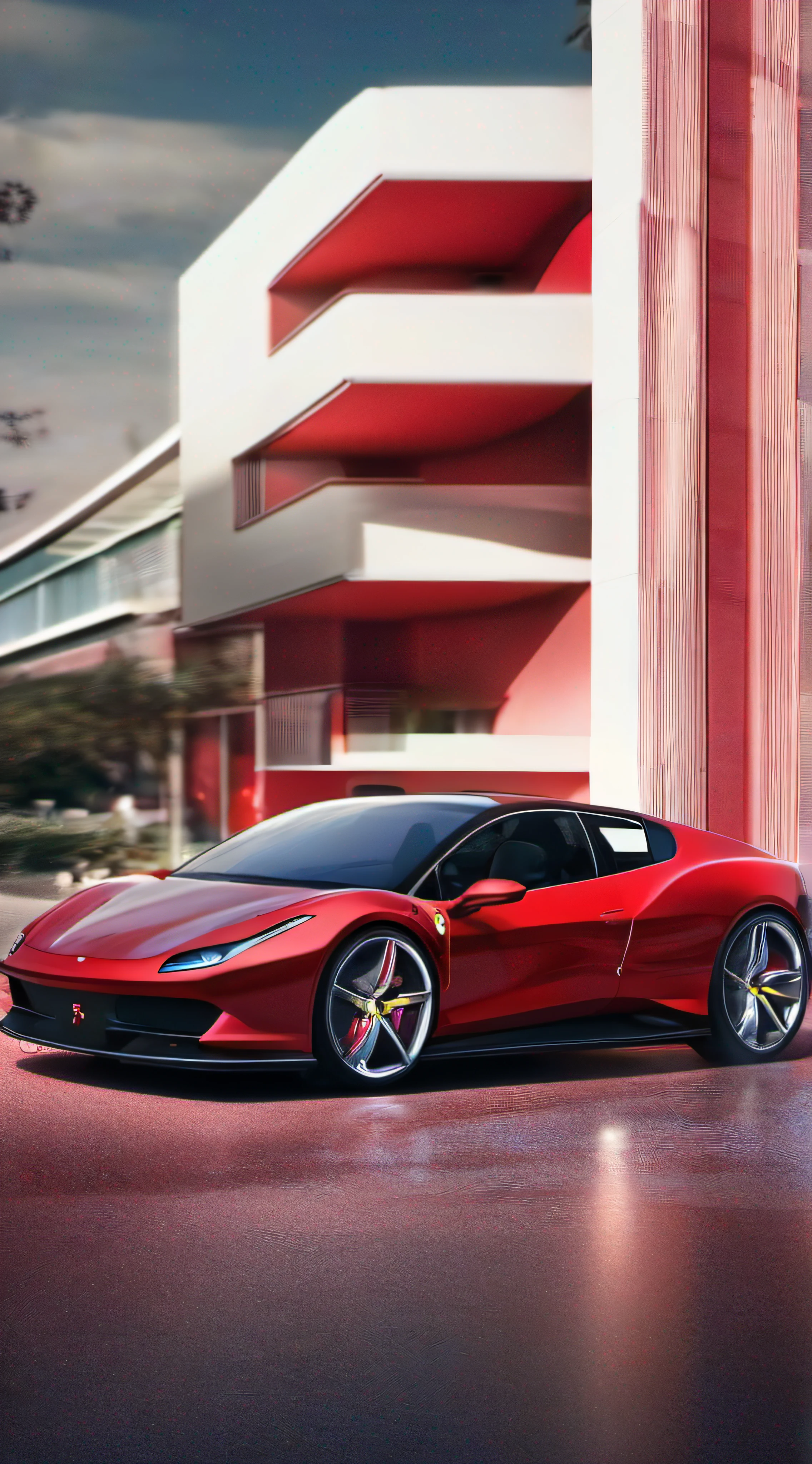 Un wolwaguen Golf rojo conduciendo en una calle de la ciudad, automotive photography, Ferrari, Crisp rendering, Renderizado de desplazamiento al rojo, Superdeportivo, Render de superdeportivo futurista, vehicle photography, with sleek lines and a powerful, por Brian Thomas, Deportivo, por Kurt Roesch, Renderizado HD de lujo, Hacer, Producto futurista coche disparo, Deportivo, artistic render, Foto de belleza