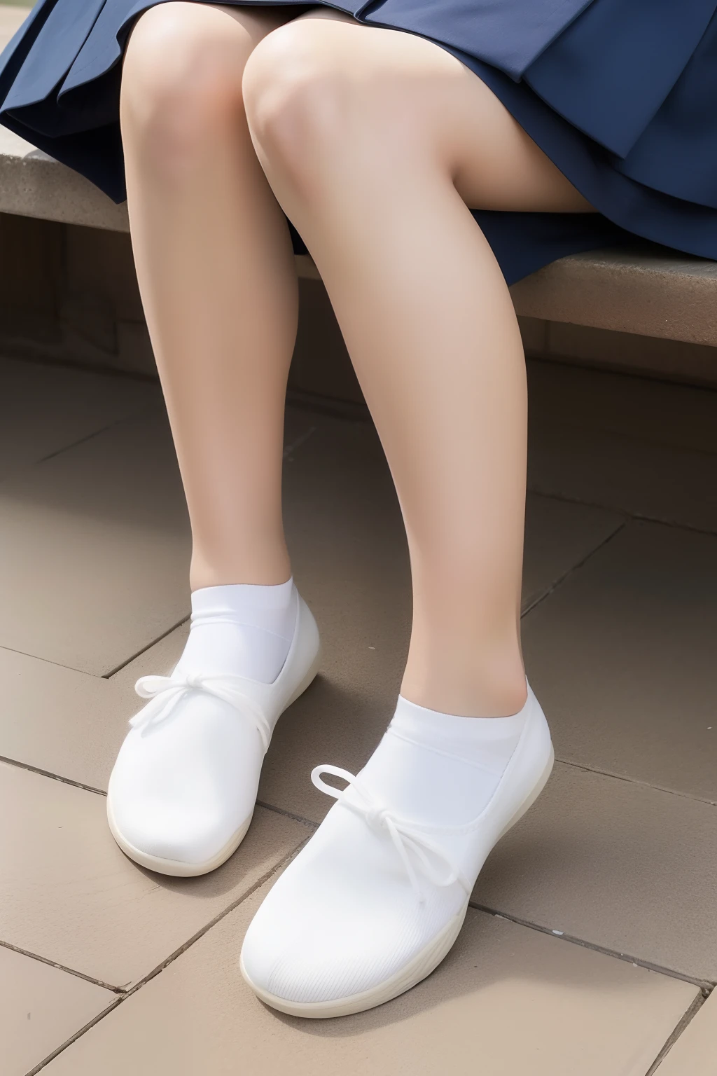 A smile、Big high school girl、校服、Wear white socks，The soles of the feet are a bit dirty，Feet，Close-up of the instep，Skirt bottom
