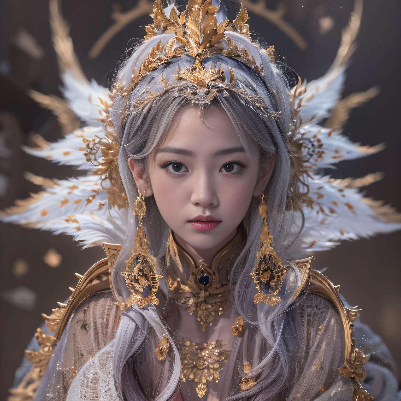 32K(tmasterpiece,k hd,hyper HD,32K)short detailed hair,Gold jewelry area in the back room,Flame Girl ,Yao Lang protector (realisticlying:1.4),Python pattern robe,Purple-pink tiara,Snowflakes fluttering,The background is pure,Hold your head high,Be proud,The nostrils look at people, A high resolution, the detail, RAW photogr, Sharp Re, Nikon D850 Film Stock Photo by Jefferies Lee 4 Kodak Portra 400 Camera F1.6 shots, Rich colors, ultra-realistic vivid textures, Dramatic lighting, Unreal Engine Art Station Trend, cinestir 800,Hold your head high,Be proud,The nostrils look at people