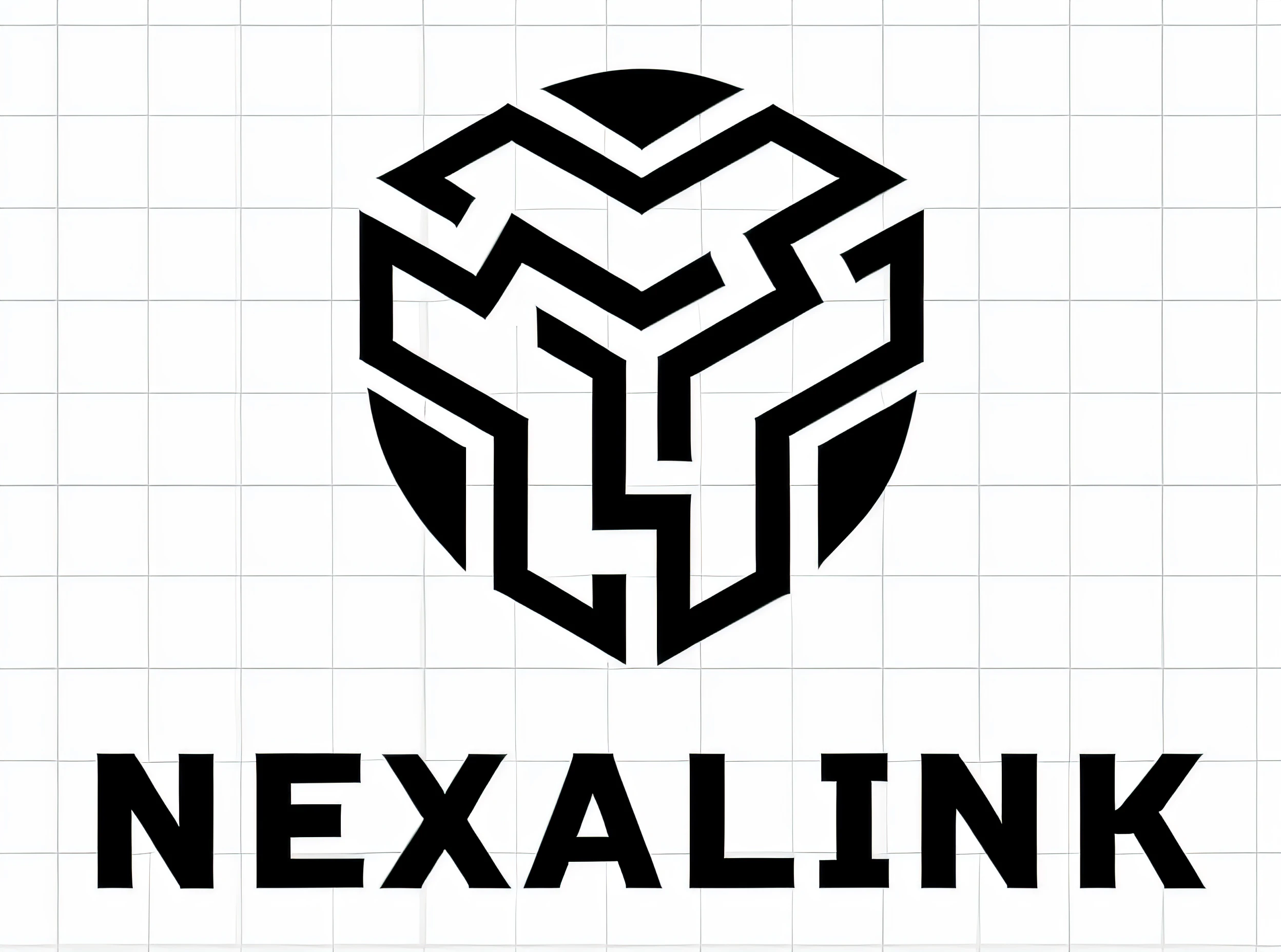 The Nexalink logo is shown on a white background, logotipo sem texto, nexo de linha do tempo, logotipo estilizado do minotauro cyberpunk, arte do logotipo, Minimalist logo without text, malha hexadecimal, logotipo do jogo, quadrado enix, business logo, Nixeu e Sakimichan, estilo de logotipo vetorizado, hacknaut cyberpunk, logotipo preto e branco, header with logo