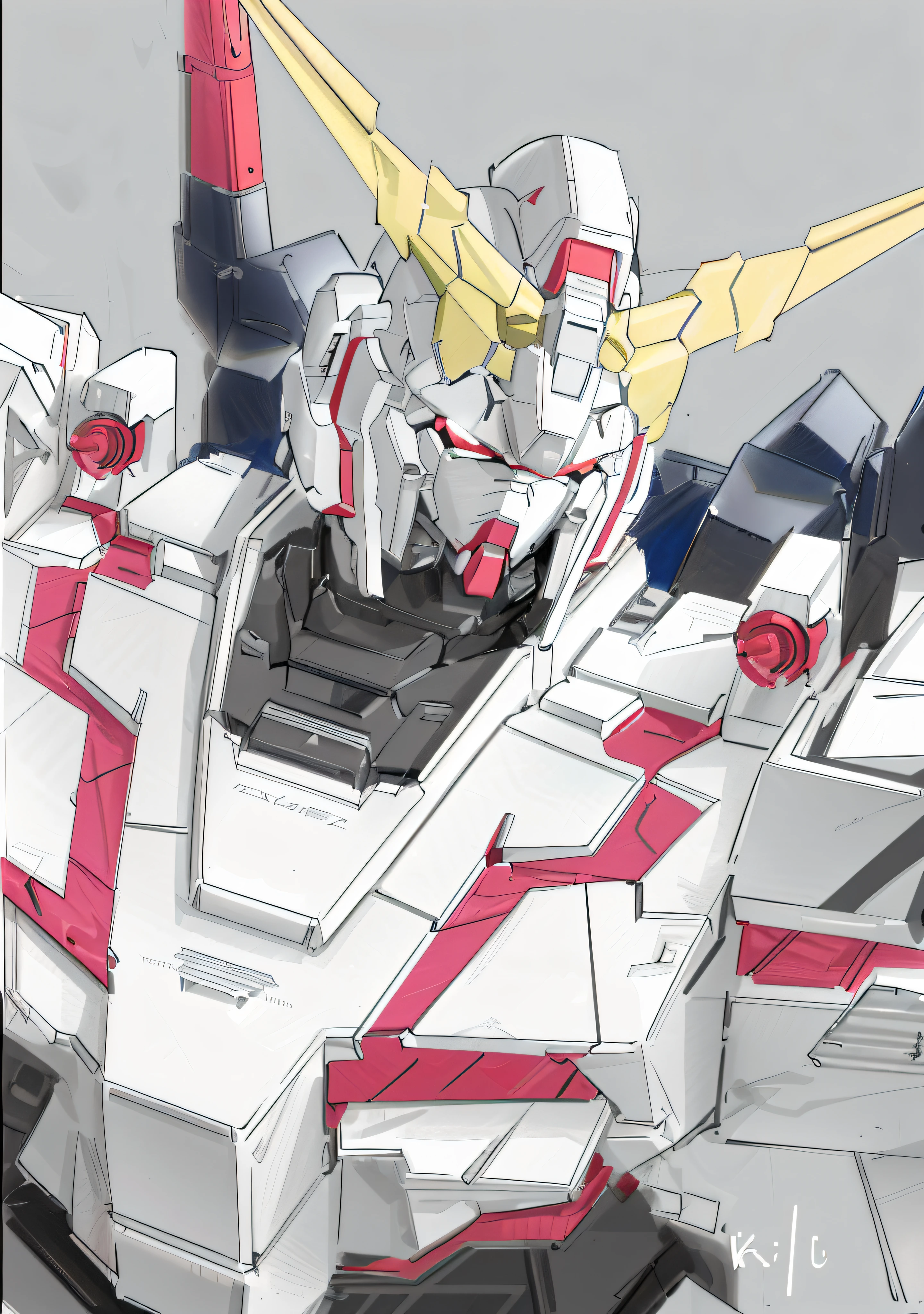 a close up of a robot with a red and white color scheme, hyper detail illustration, gundam head, gundam style, on a gundam, alexandre ferra white mecha, inspired by Krenz Cushart, gundam, by Krenz Cushart, ferra white mecha, cushart krentz, clean lineart and color, high quality colorful sketch