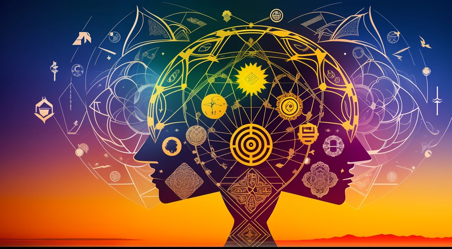 "Crie uma cena visualmente impactante que represente a seguinte ideia: 'The mind transcends physical barriers, Connecting Not Just to Each Other, but also to the exchange of knowledge and intuition.' Na cena, portray people from different cultural and ethnic backgrounds, symbolizing the global connection of the human mind. of mental expansion and the mind's ability to reach beyond tangible limitations."