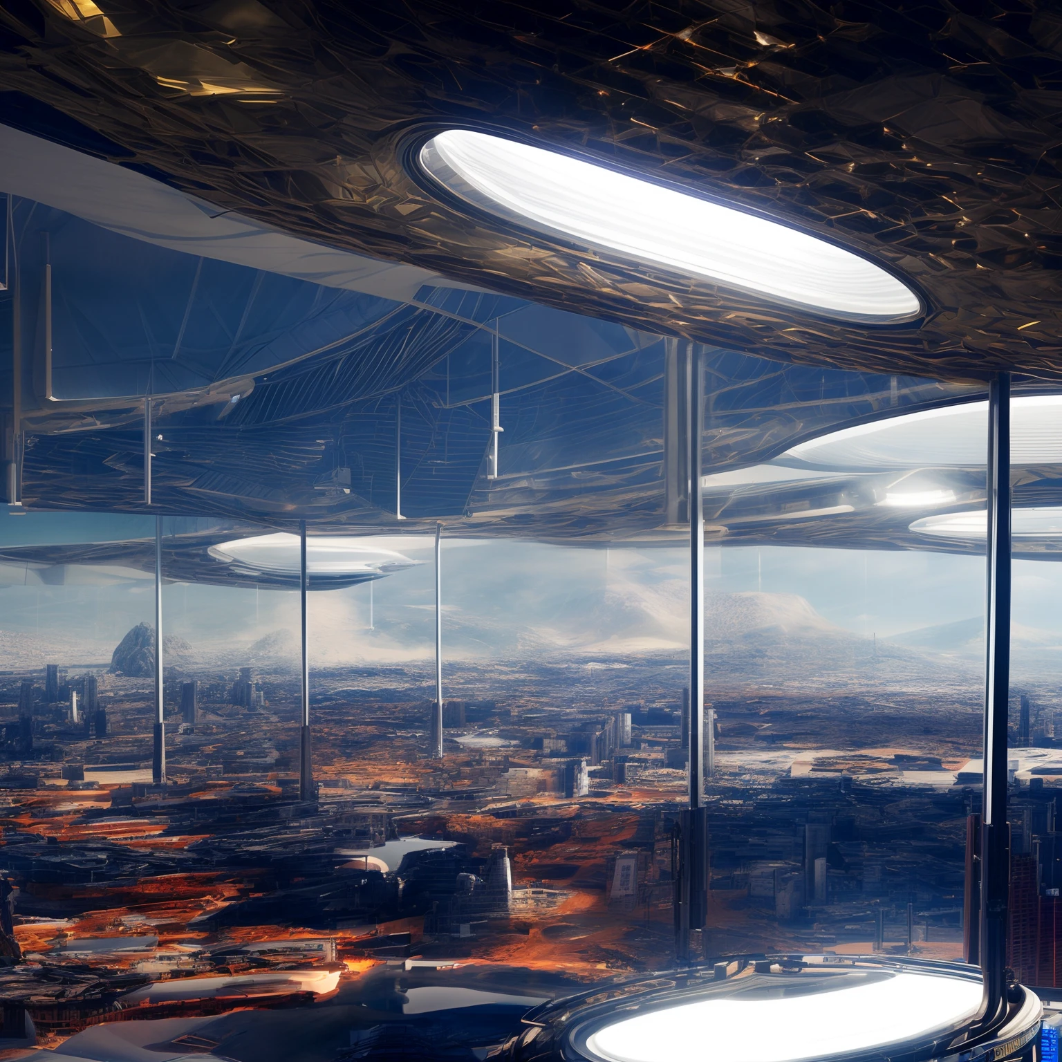 landscape of a futuristic sci fi city, sci fi, ultra realistic, high resolution, city, hyper HD,, reflective light, structurally correct, Award-Awarded, high detail, lighten shade contrast, cinematic lighting, masterpiece, super detailing, high quality, high detail, best quality, 16k,High contrast,