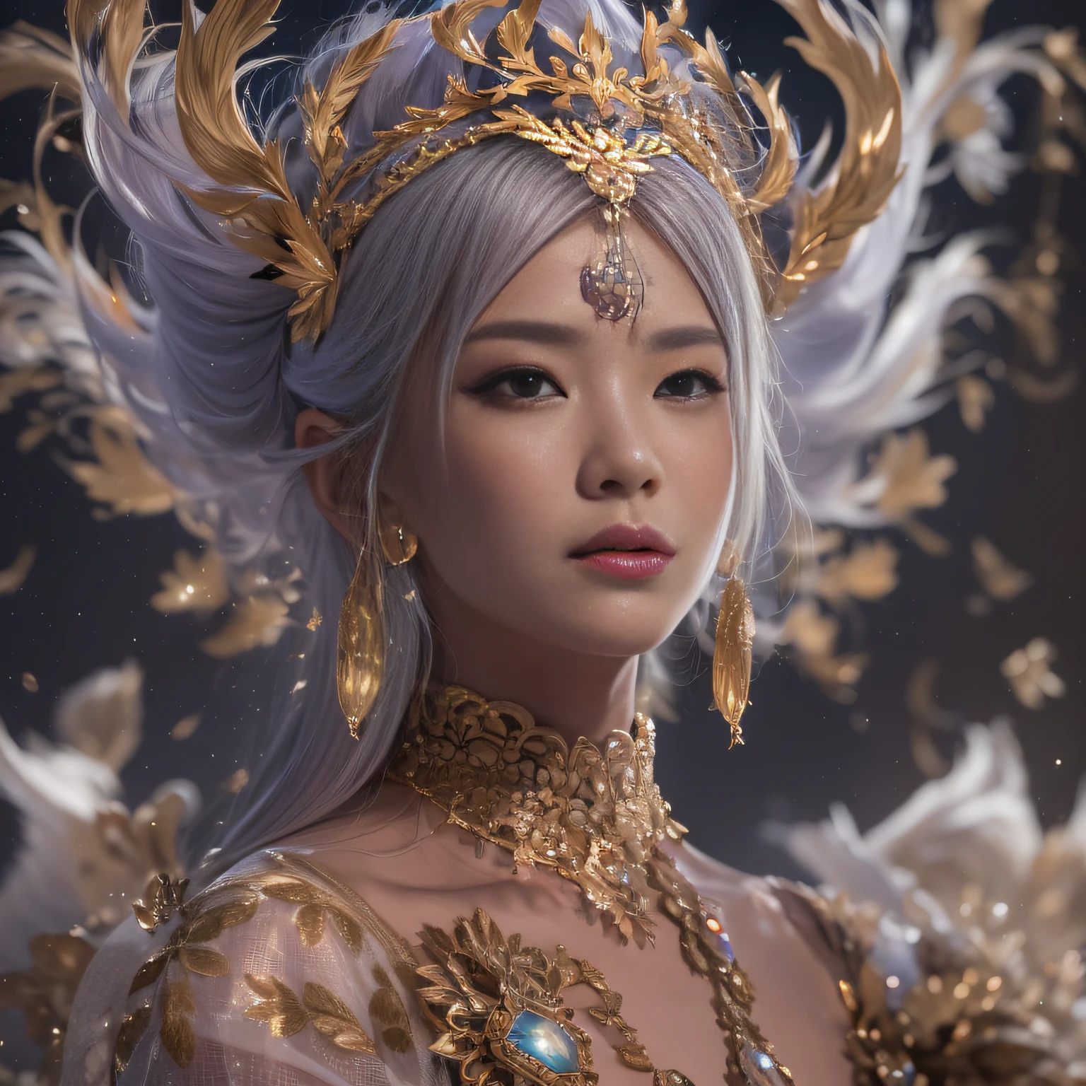 32K（tmasterpiece，k hd，hyper HD，32K）short detailed hair，Gold jewelry area in the back room，Flame Girl ，Yao Lang protector （realisticlying：1.4），Python pattern robe，Purple-pink tiara，Snowflakes fluttering，The background is pure，Hold your head high，Be proud，The nostrils look at people， A high resolution， the detail， RAW photogr， Sharp Re， Nikon D850 Film Stock Photo by Jefferies Lee 4 Kodak Portra 400 Camera F1.6 shots, Rich colors, ultra-realistic vivid textures, Dramatic lighting, Unreal Engine Art Station Trend, cinestir 800，Hold your head high，Be proud，The nostrils look at people