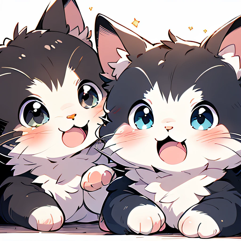 ,(Masterpiece:1.2, High quality),
No Man, Couple cat, :3, Animal, view the viewer, Open mouth, with a pure white background, Smile，Pisif，Dumb cute, cute pose