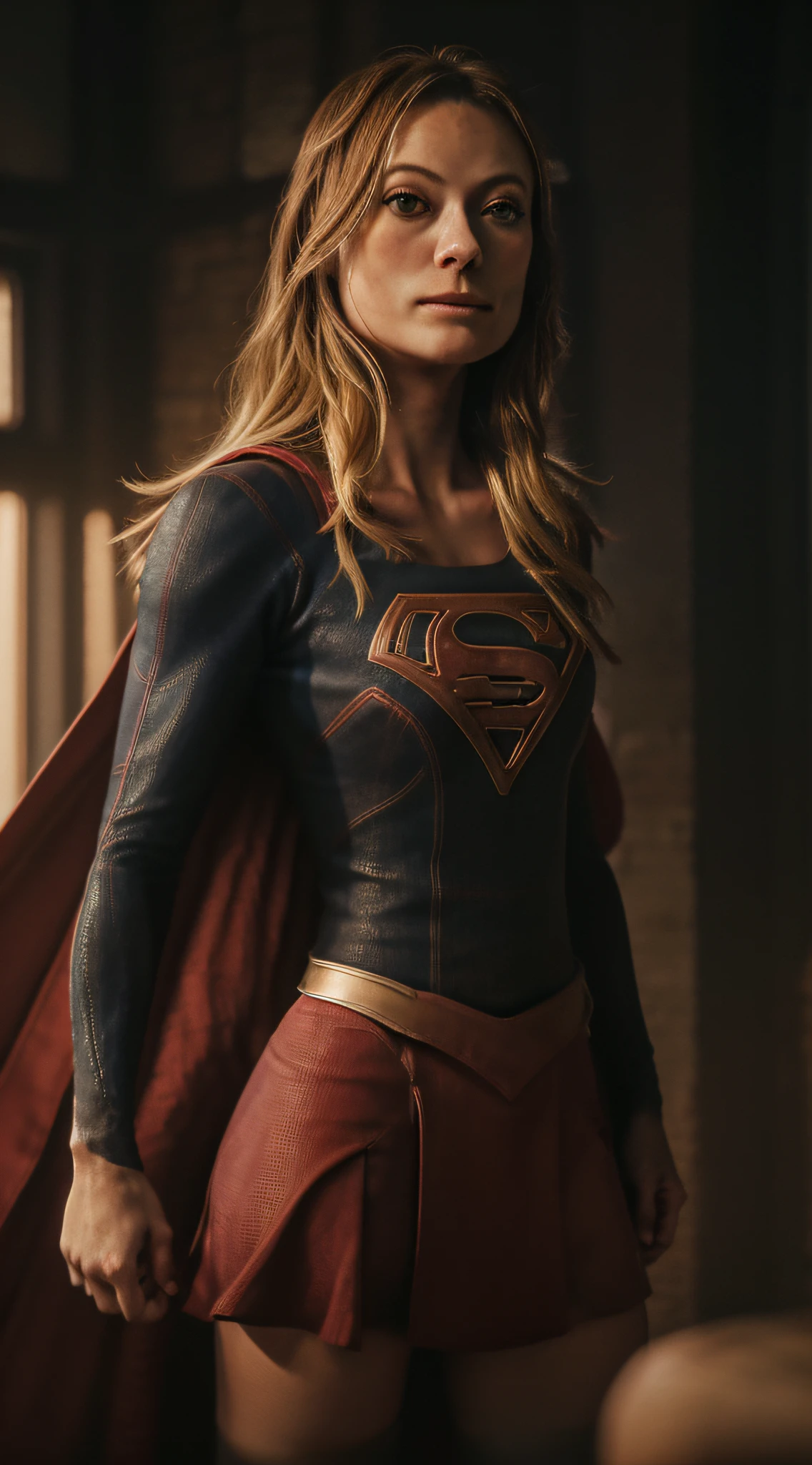 whimpering Melissa Benoist open thighs,(super girl up skirt),(blue panties),(shoot from below),wind from below,sky,solo, red cape,(red skirt),(blue tight long sleeve shirt),