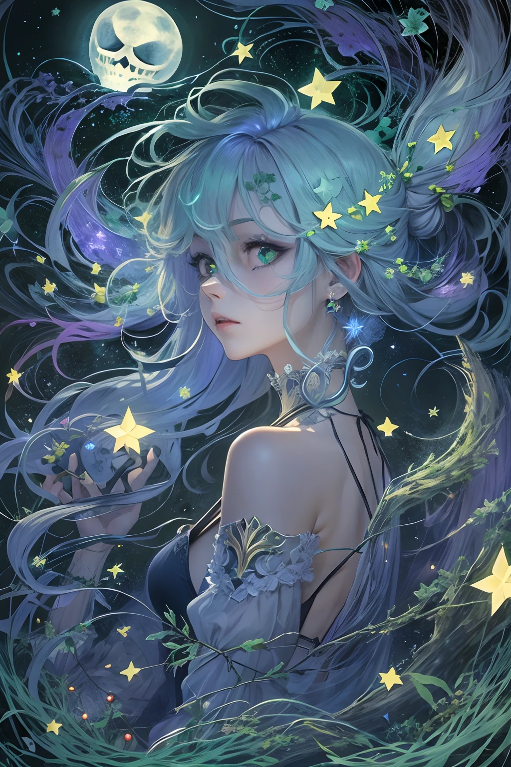 stars,blueish moonlight,UHR,Blackwood,the phantom,ghost,Thorns,Green light