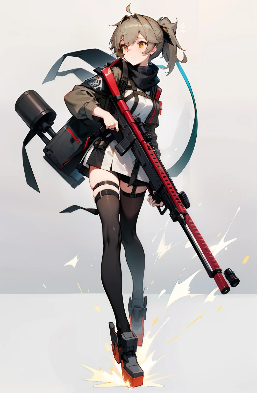 Anime girl standing in front of the building，Sniper rifle in hand，Kantai collection style，girls frontline style，Best anime 4K Konacha wallpapers from Girl Frontline。girls' frontline CG，Anime style 4K，girls frontline universe，Short ponytail hair