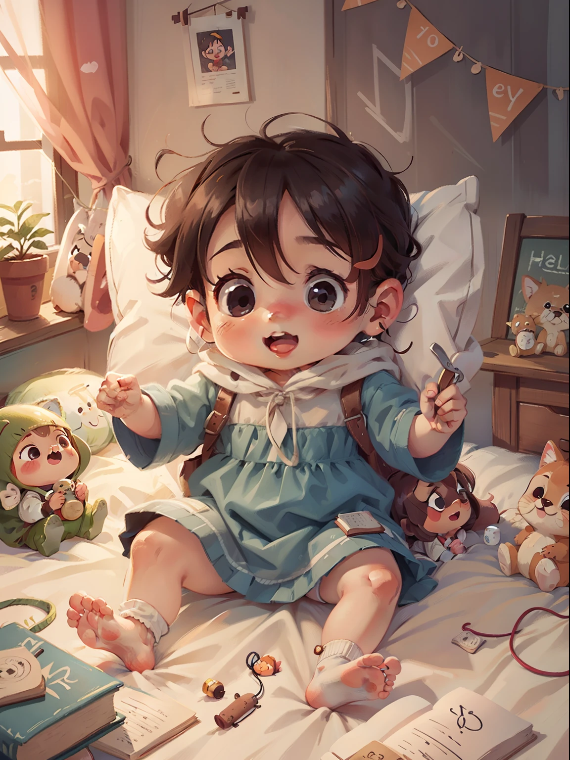 A ,Listen to stories happily in bed