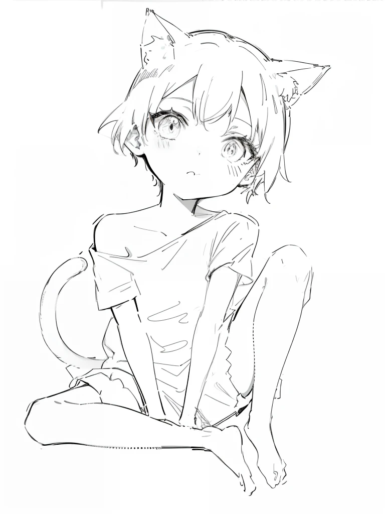 pen_sketch_style, 1girl, solo, ink, sketch, inubashiru momiji, sad